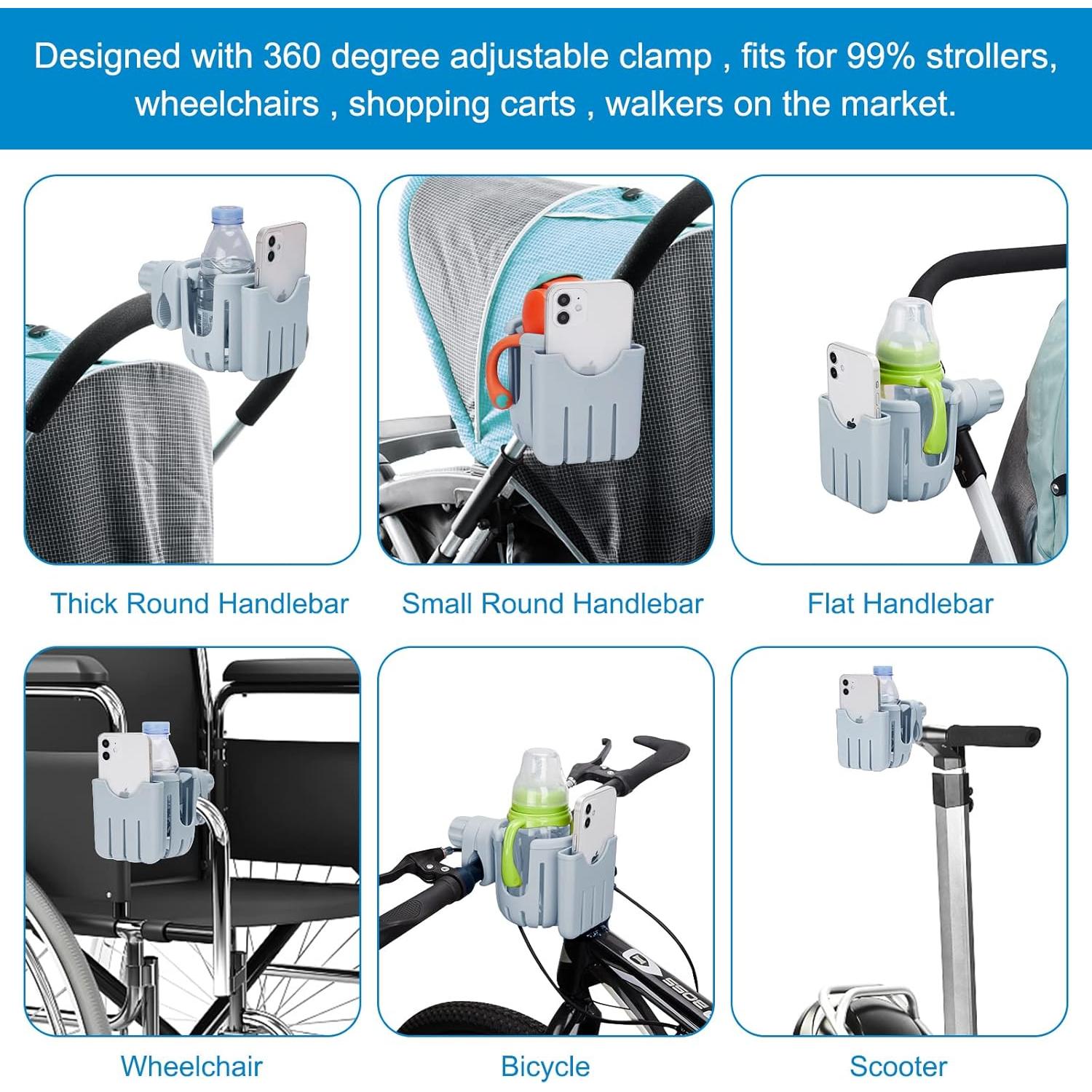 Soporte para taza y teléfono Accmor 2 en 1 gris para cochecito