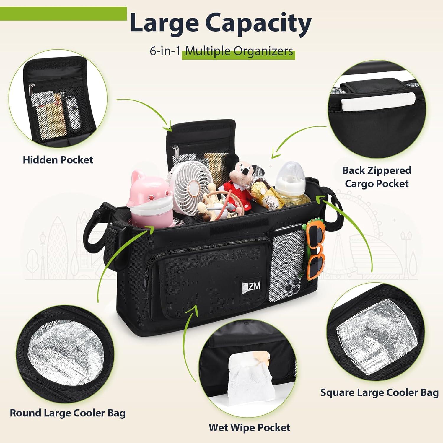 Organizador de Carro de Paseo ZZM con 2 Soportes de Vaso