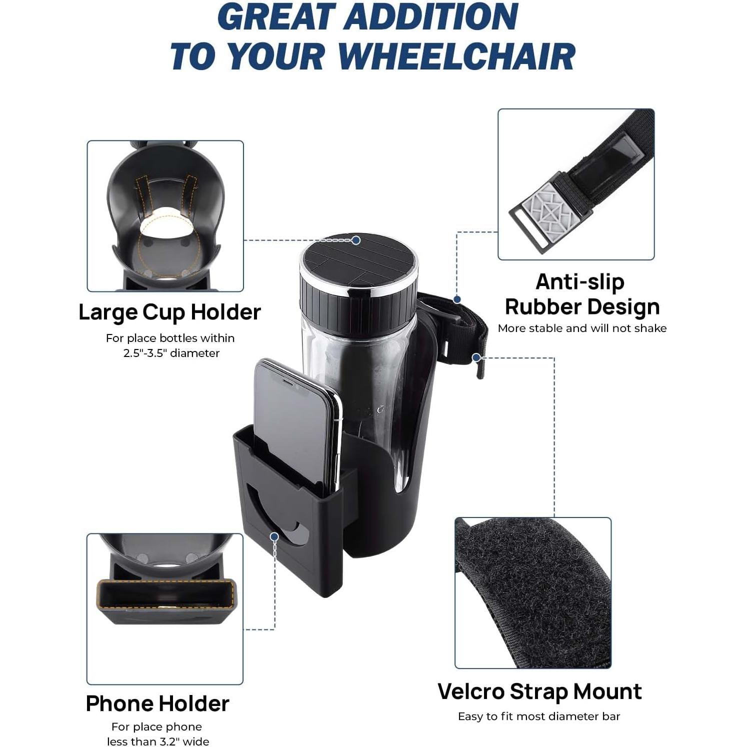 Soporte para Taza y Teléfono JOYTUTUS 2 en 1 para Silla de Ruedas