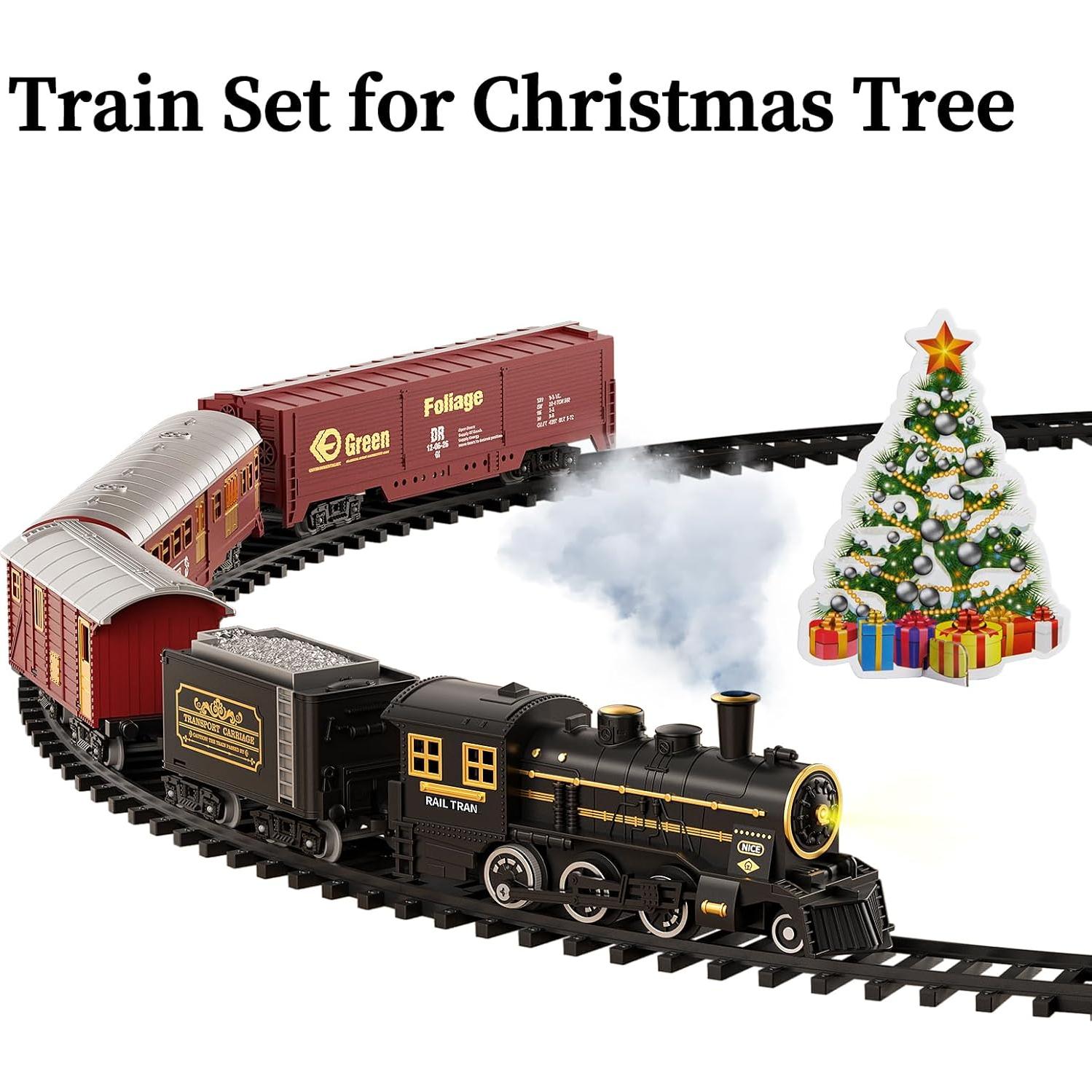 Juego de tren TEMI eléctrico con humo y luces para niños