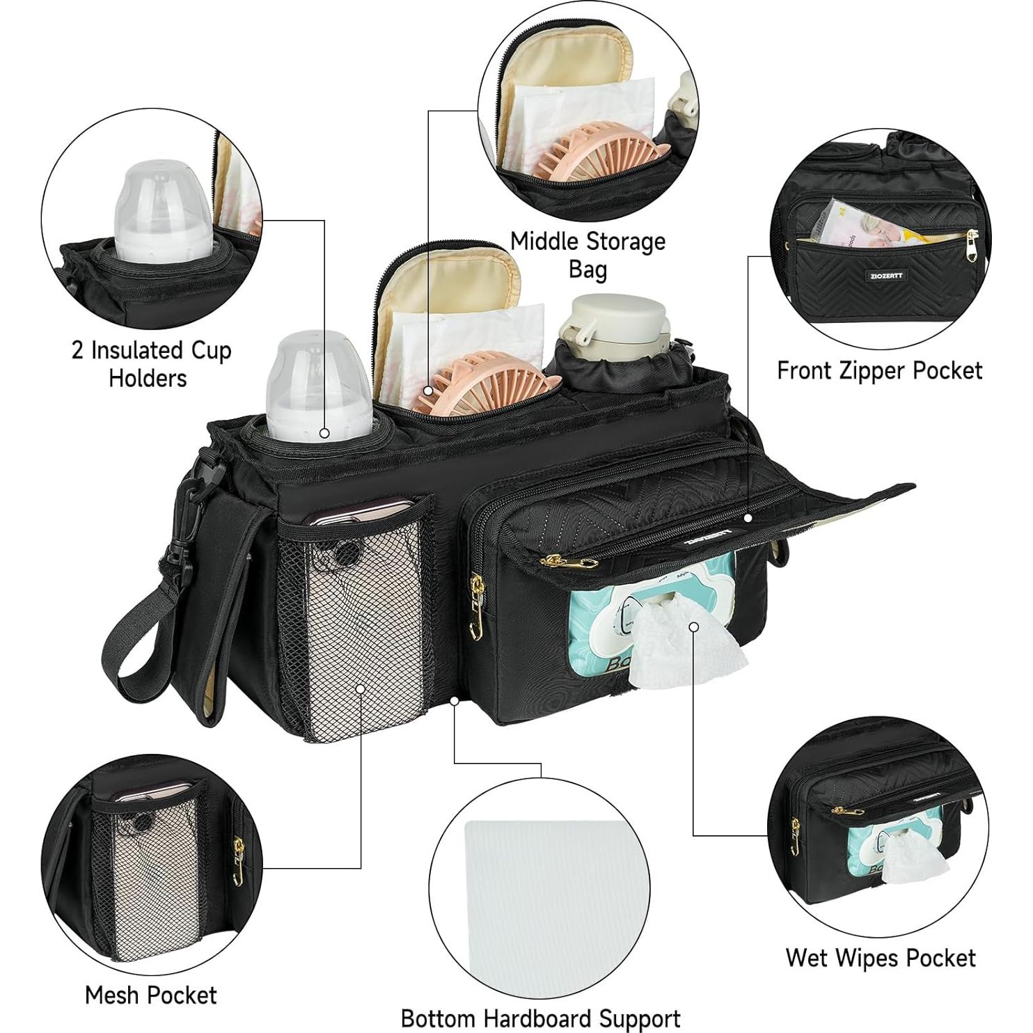 Organizador Universal para Carriola ZIOZERTT Negro con Soporte de Vaso