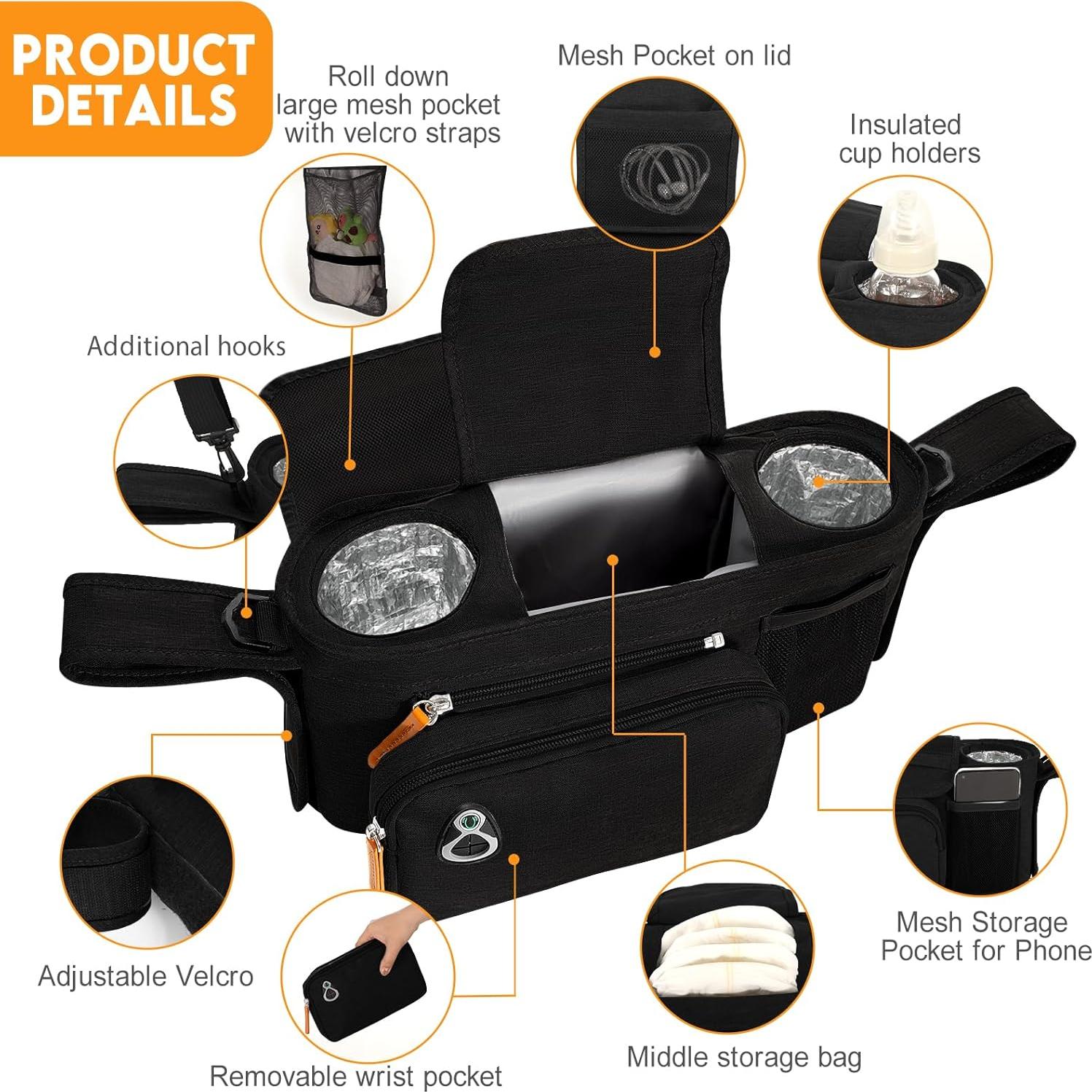 Organizador de Cochecito UMBEIBEI con Soporte para Taza y Teléfono