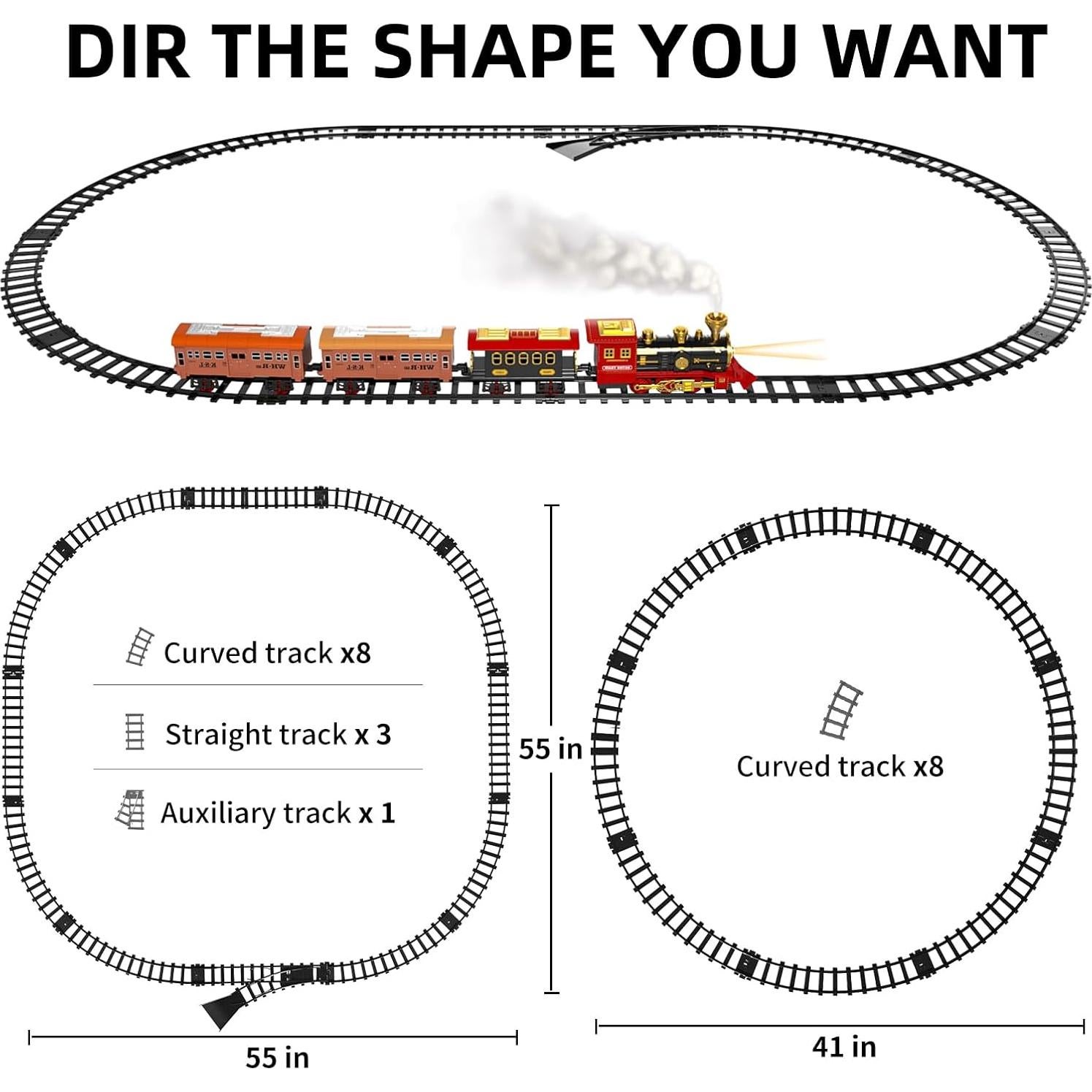 Juego de tren TEMI eléctrico con locomotora y pista 177 cm