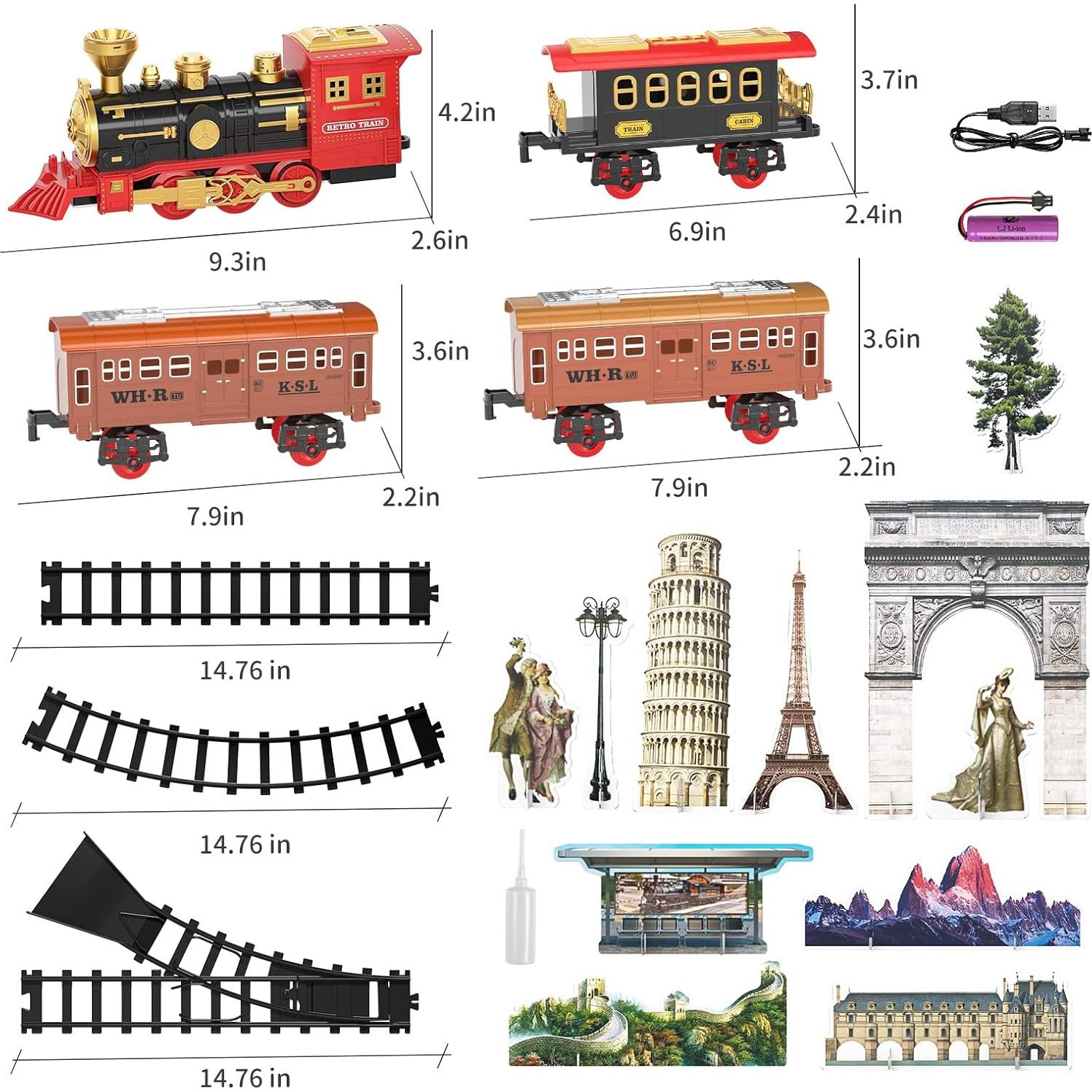 Juego de tren TEMI eléctrico con locomotora y pista 177 cm