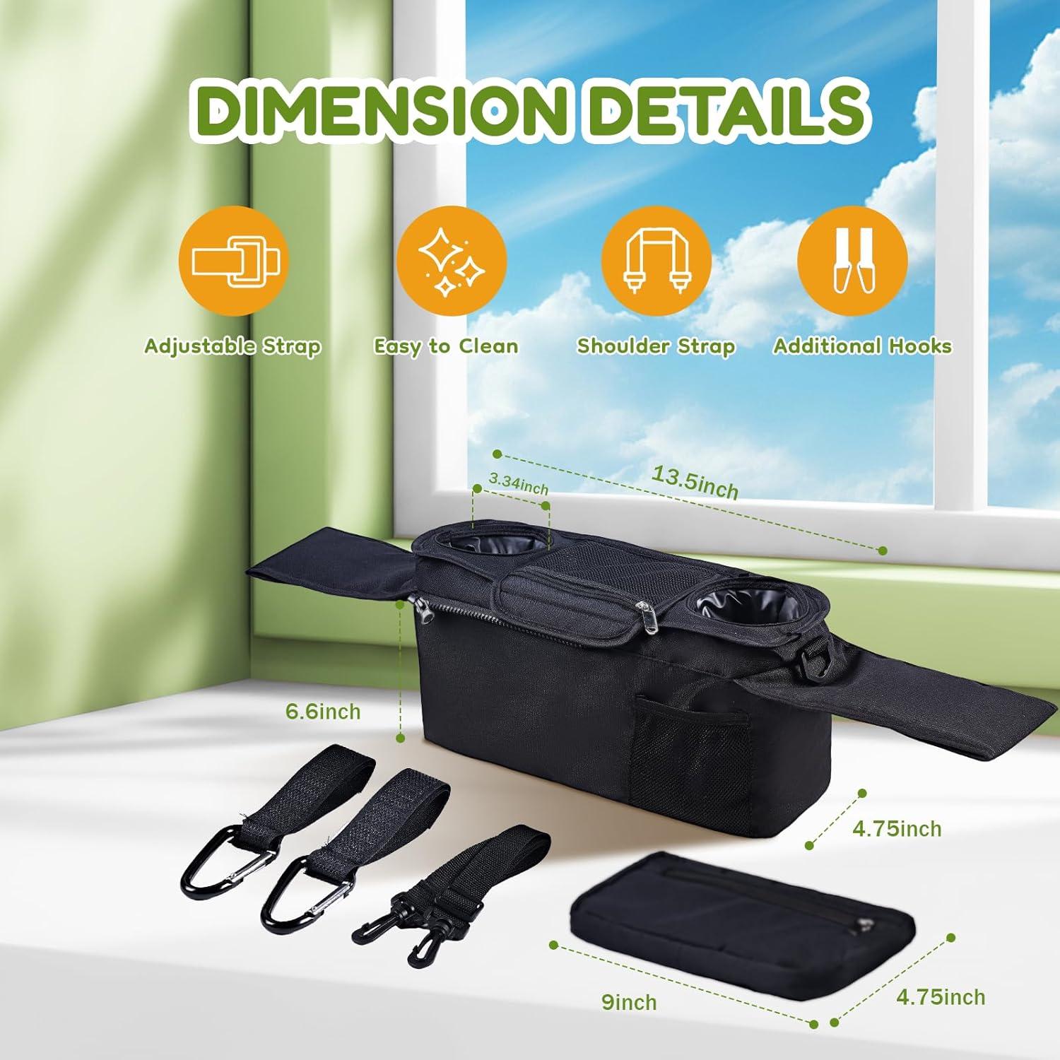 Organizador de Cochecito Hranio Negro - Soporte para Taza y Accesorios