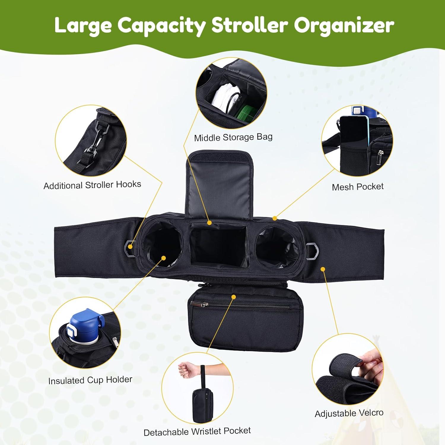 Organizador de Cochecito Hranio Negro - Soporte para Taza y Accesorios