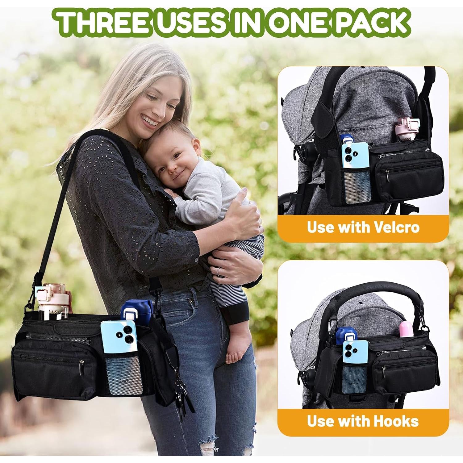 Organizador de Cochecito Hranio Negro - Soporte para Taza y Accesorios