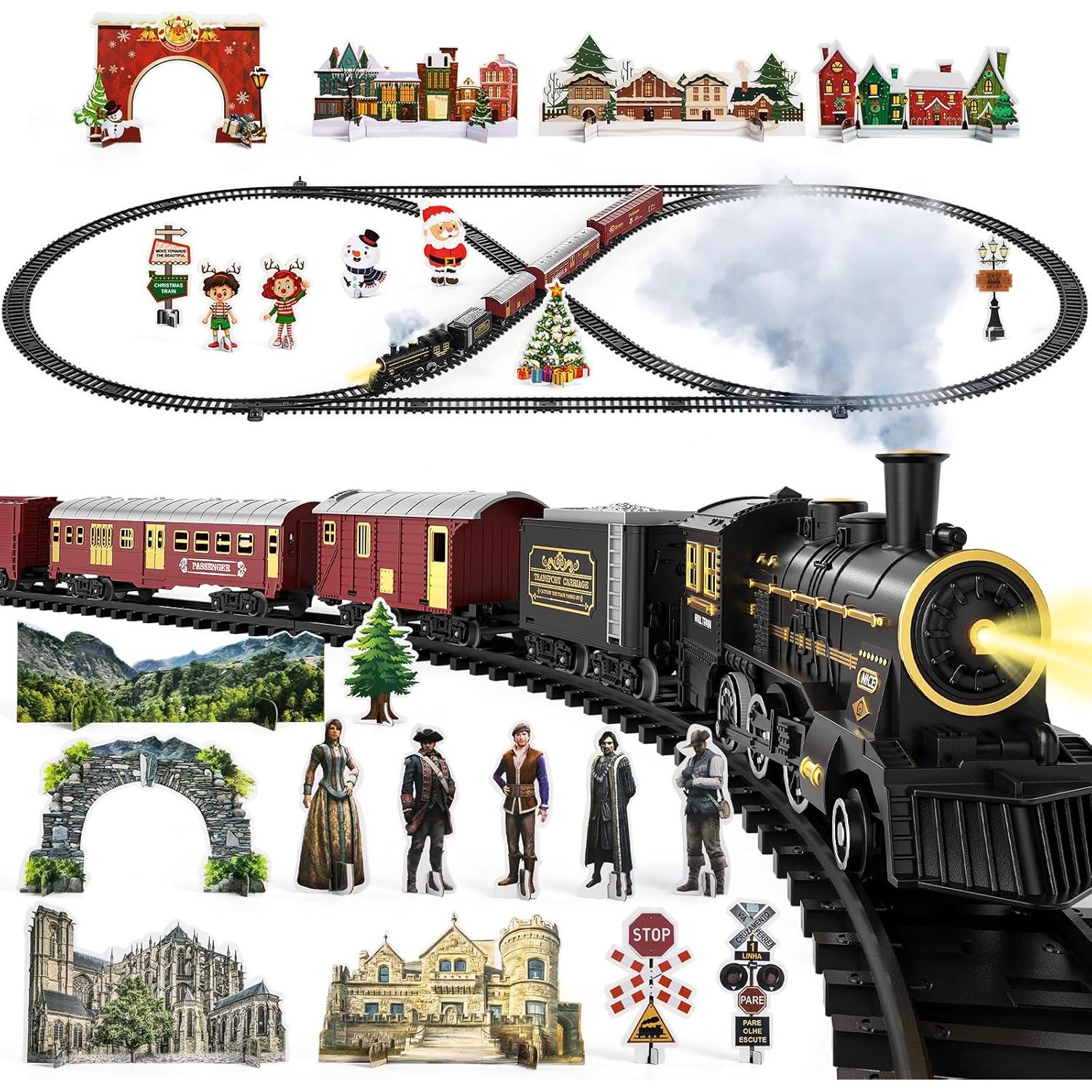 Juego de tren TEMI eléctrico con humo y luces para niños