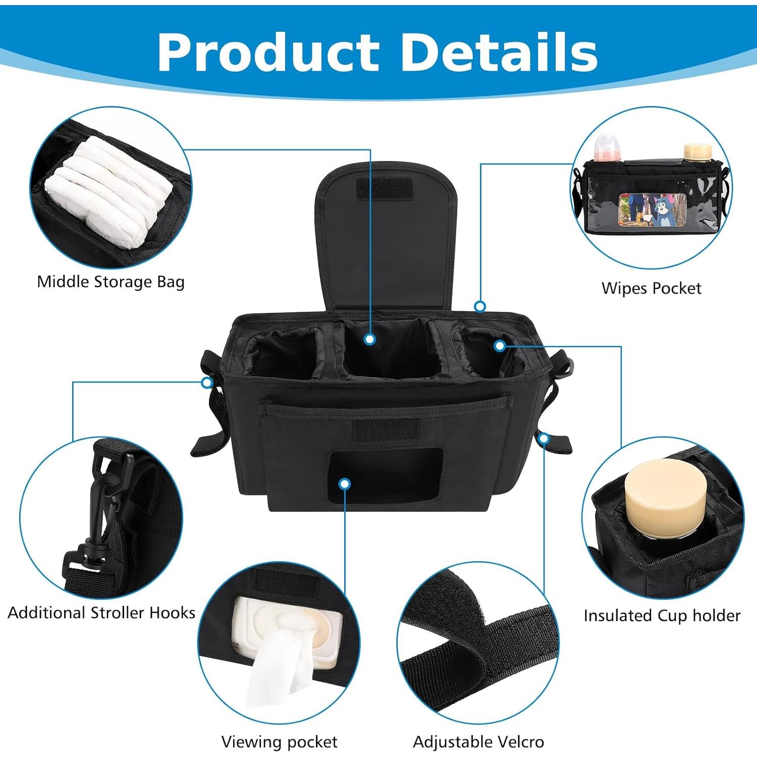 Organizador Universal para Cochecito Accmor con Soporte para Vaso Aislado - Negro