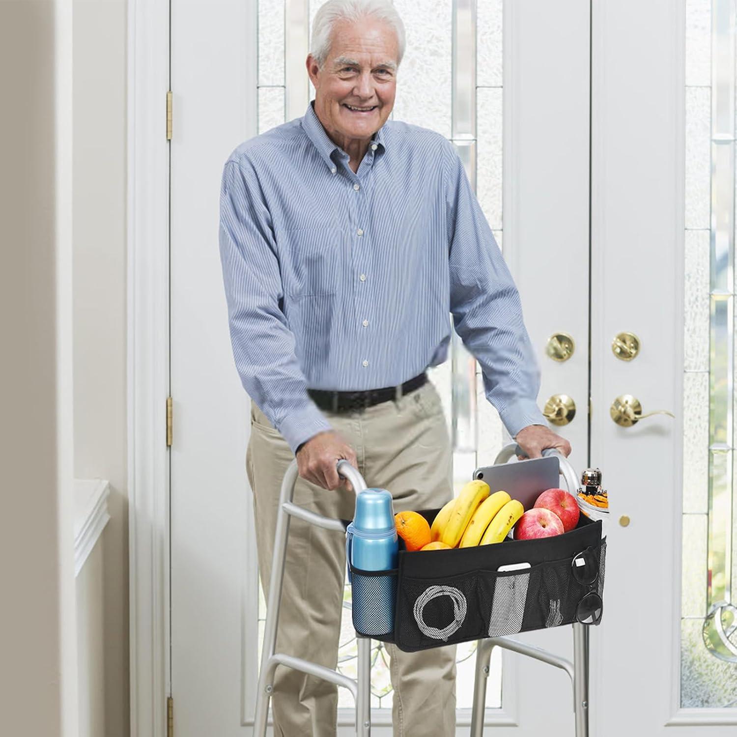 Cesta de Andador CTWWFS Negra Plegable con Soporte para Taza