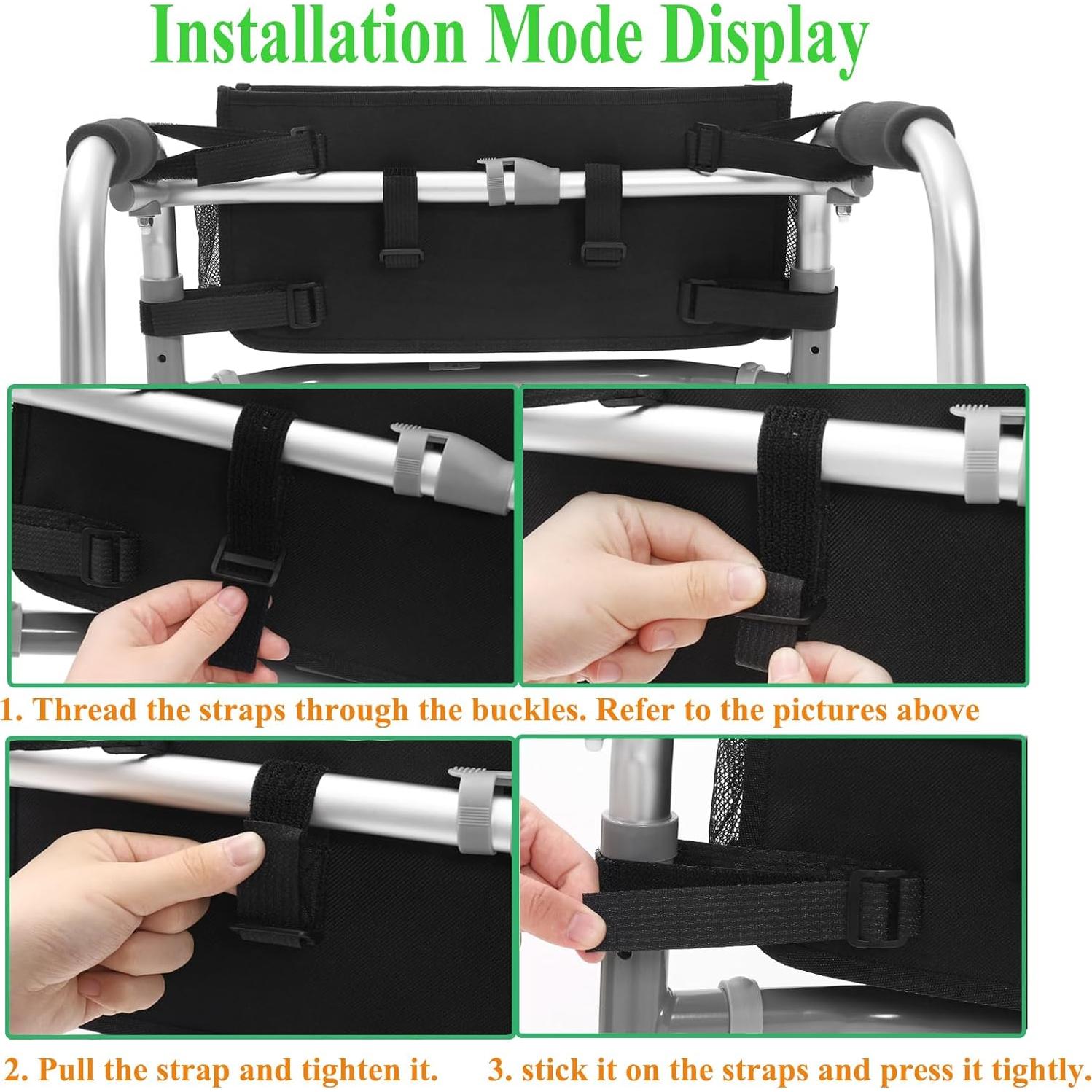 Cesta de Andador CTWWFS Negra Plegable con Soporte para Taza