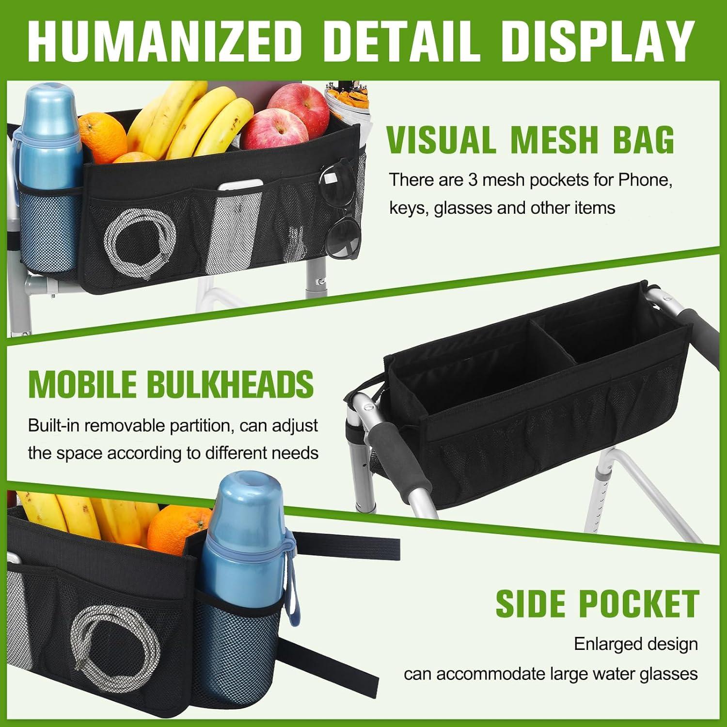 Cesta de Andador CTWWFS Negra Plegable con Soporte para Taza