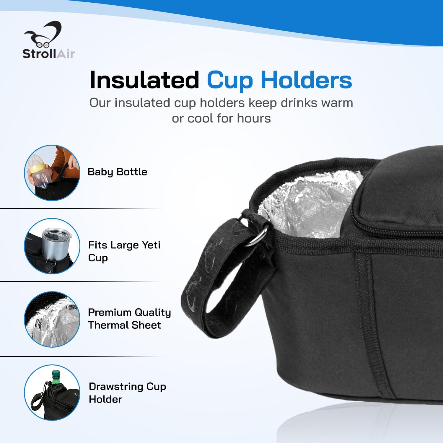 Organizador Doble para Cochecito StrollAir con Soporte para Taza - Negro