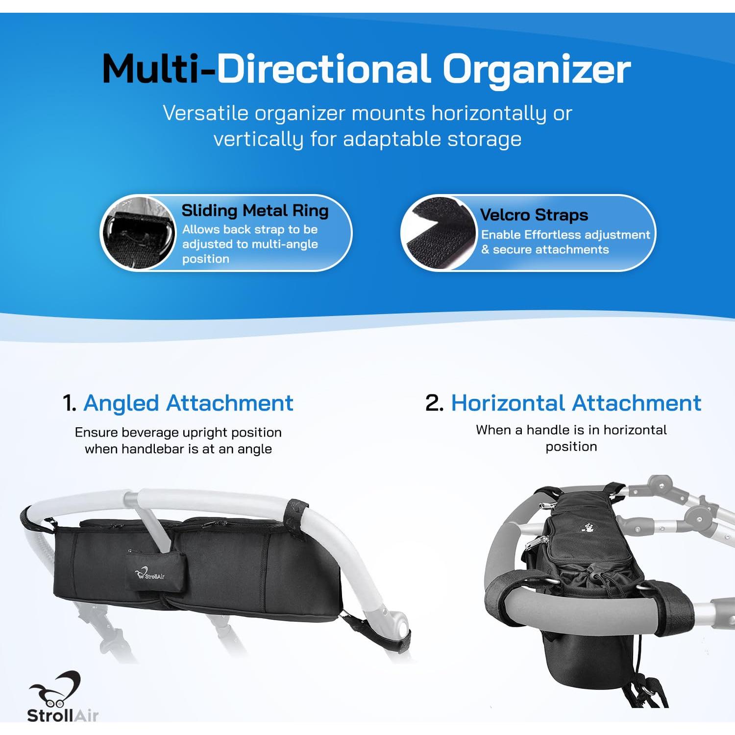 Organizador Doble para Cochecito StrollAir con Soporte para Taza - Negro
