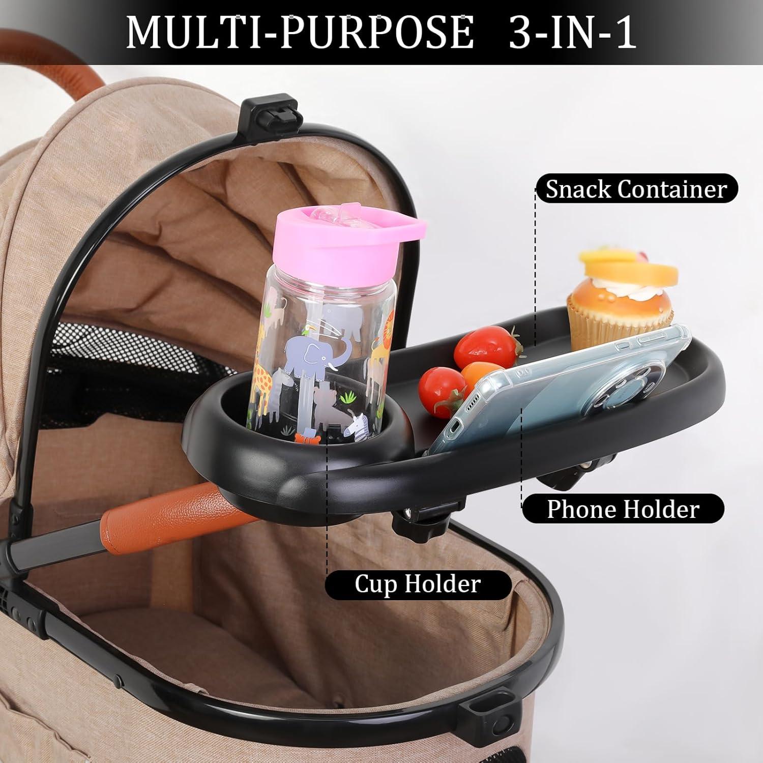 Bandeja para bocadillos de cochecito Guiqulai 3 en 1 con soporte