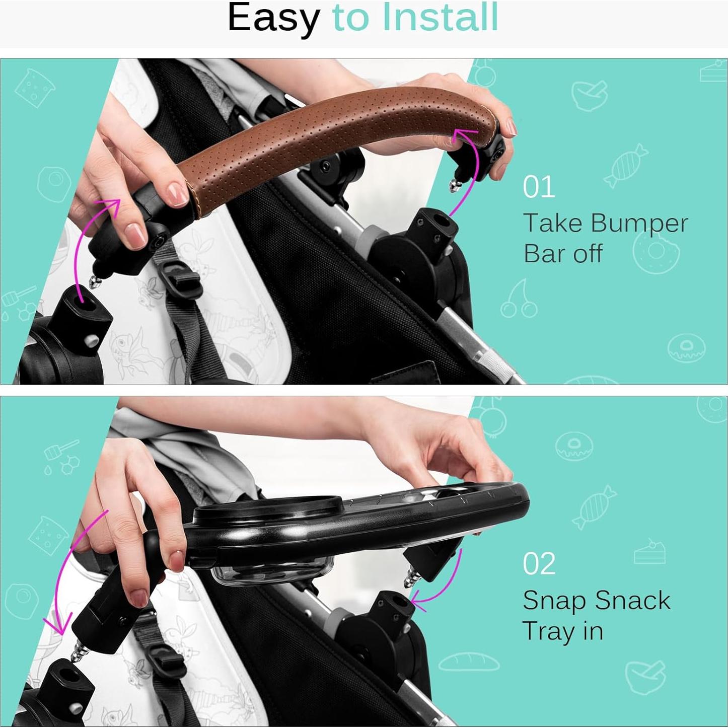 Bandeja de bocadillos UPPAbaby gris con portavasos y tazón