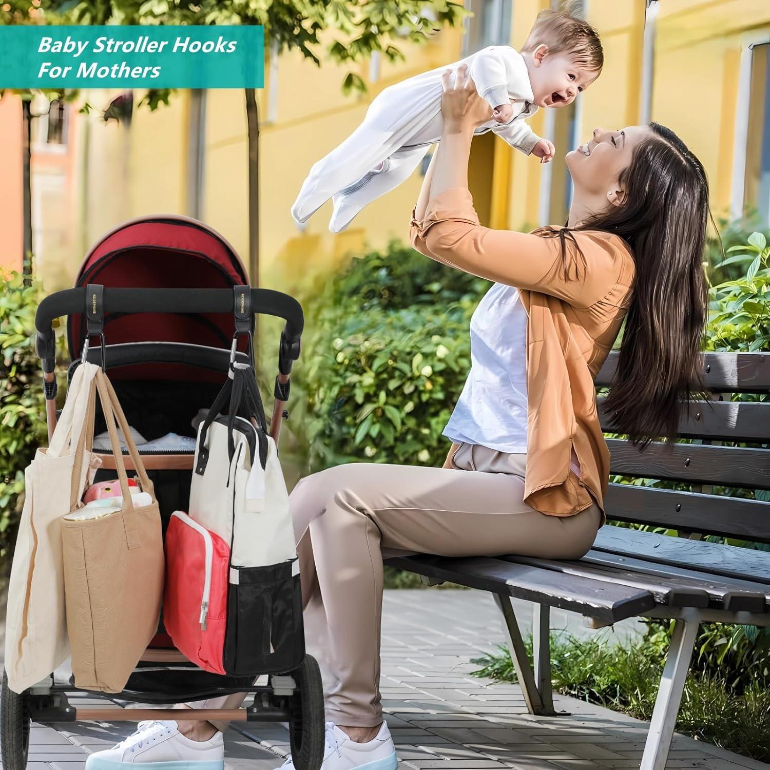 Ganchos para Cochecito de Bebé - 2 Piezas Ajustables Negro