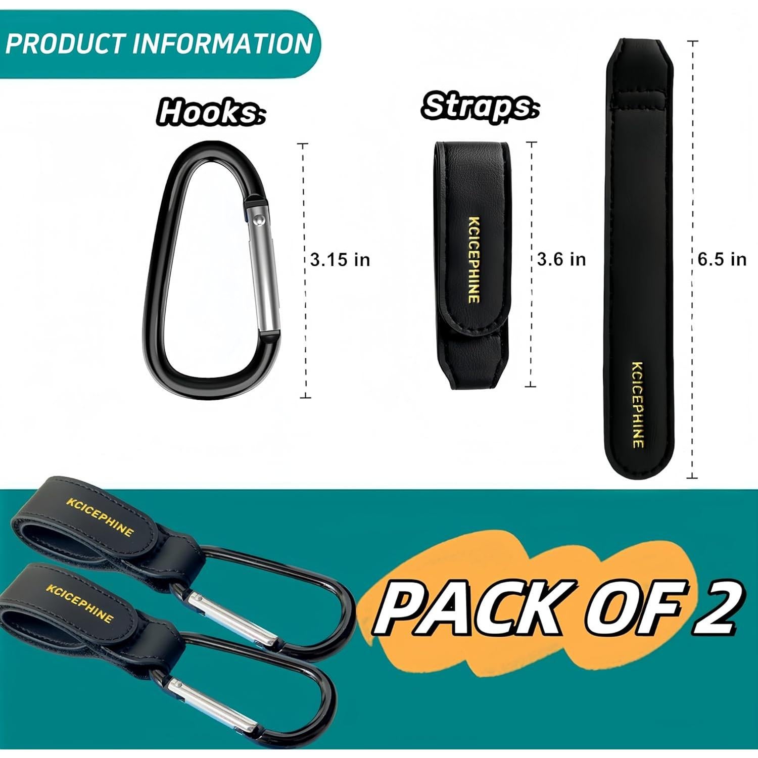 Ganchos para Cochecito de Bebé - 2 Piezas Ajustables Negro