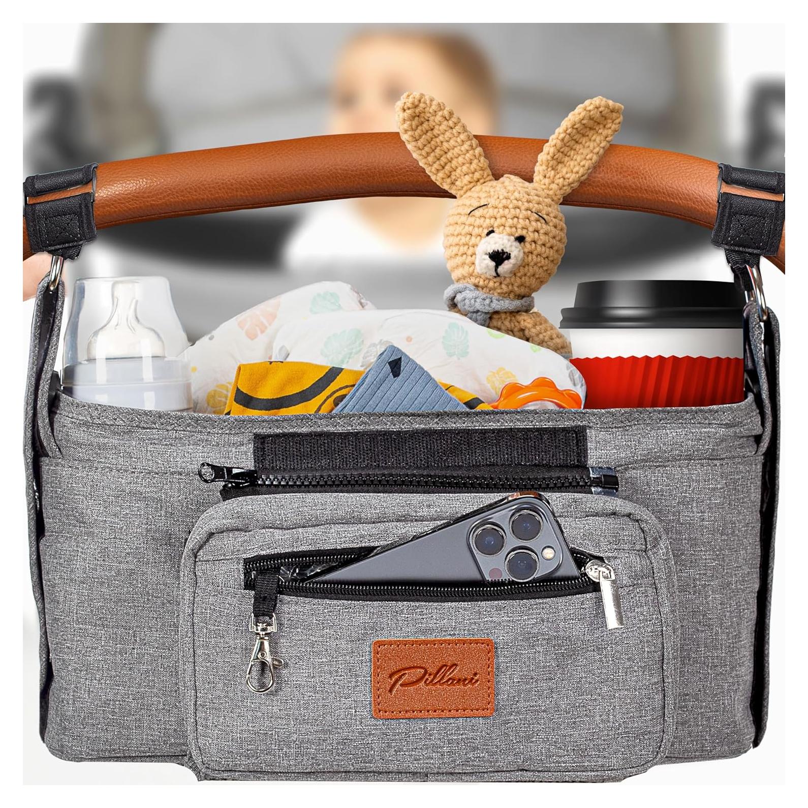 Caddy para Cochecito Pillani Gris - Organizador Universal con Portavasos
