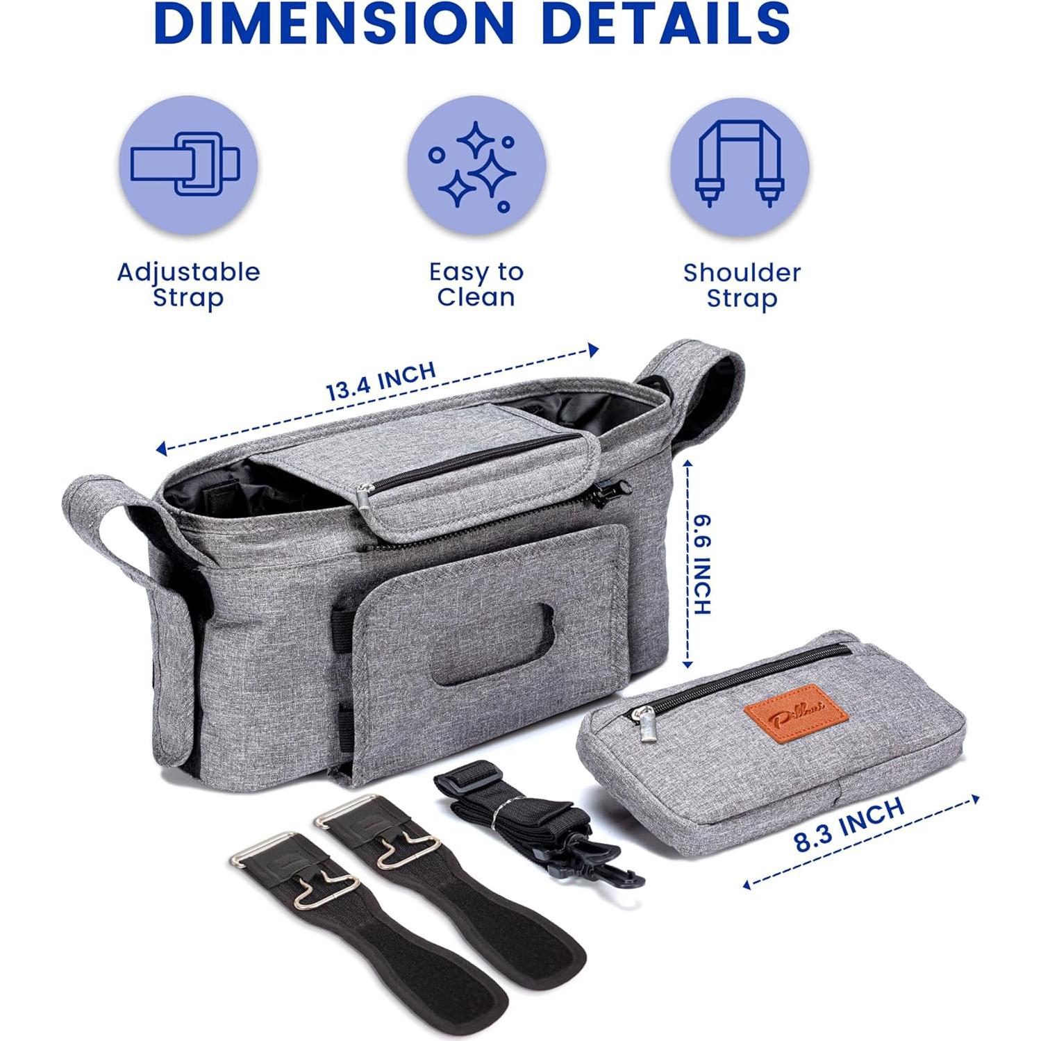 Caddy para Cochecito Pillani Gris - Organizador Universal con Portavasos