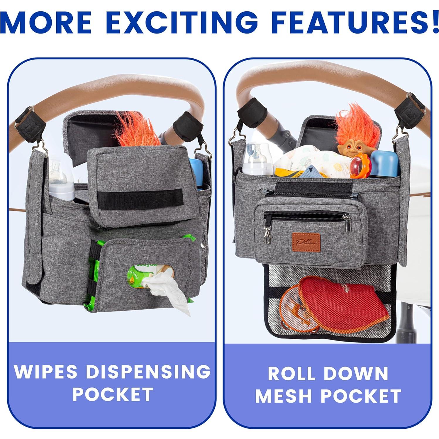 Caddy para Cochecito Pillani Gris - Organizador Universal con Portavasos