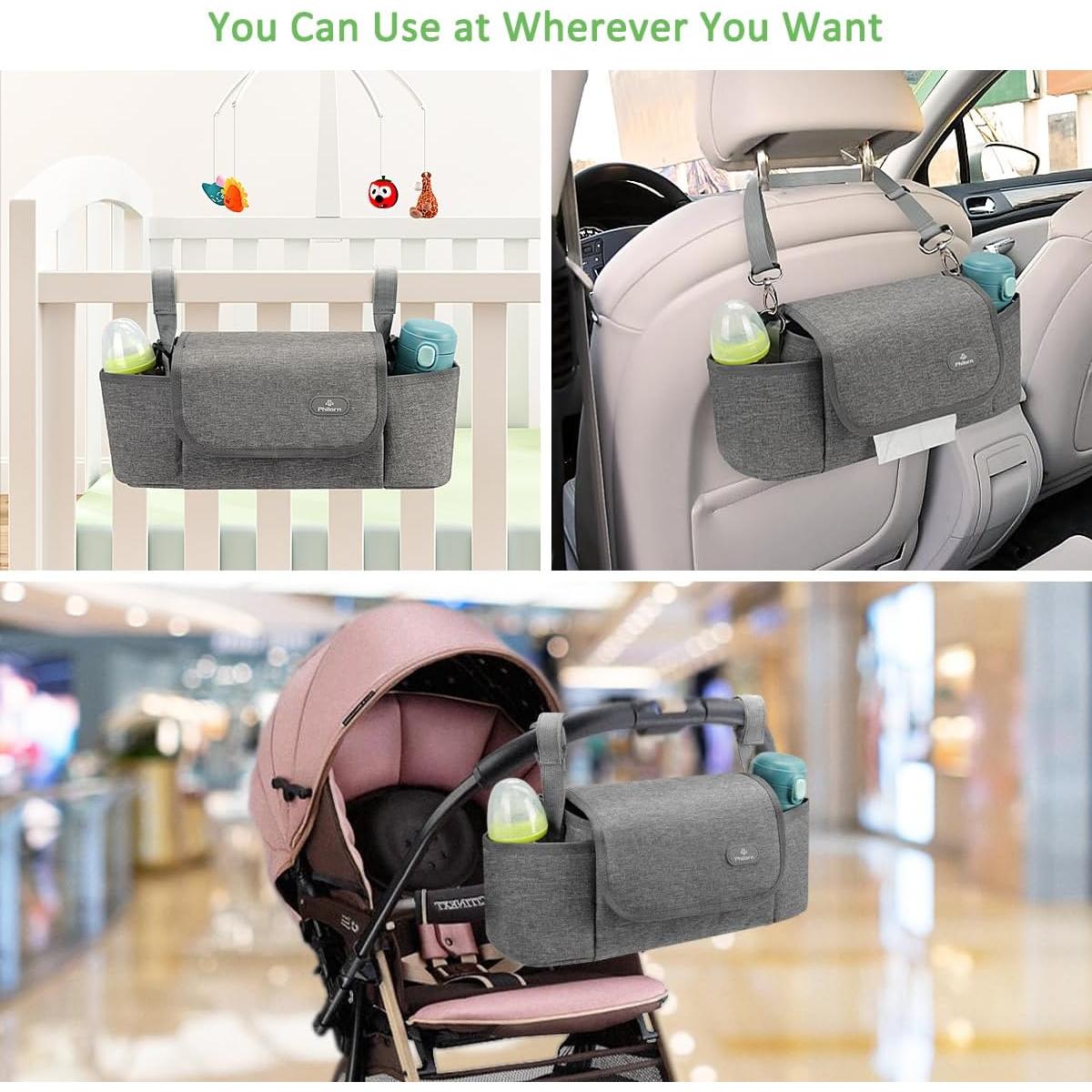 Bolsa Organizadora para Carriola Philorn Gris con Portavasos