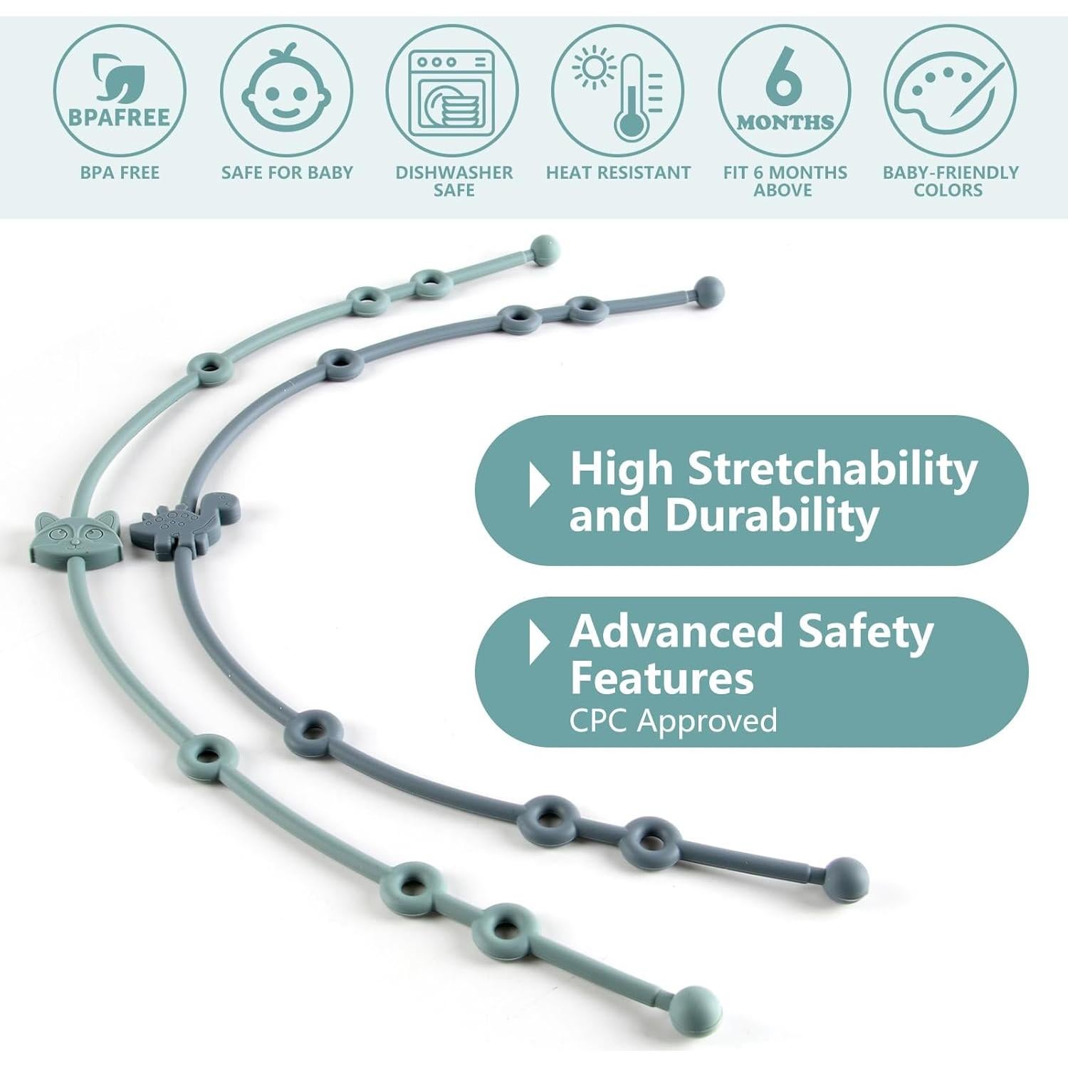 Paquete de 6 correas de silicona Slotic para juguetes de bebé