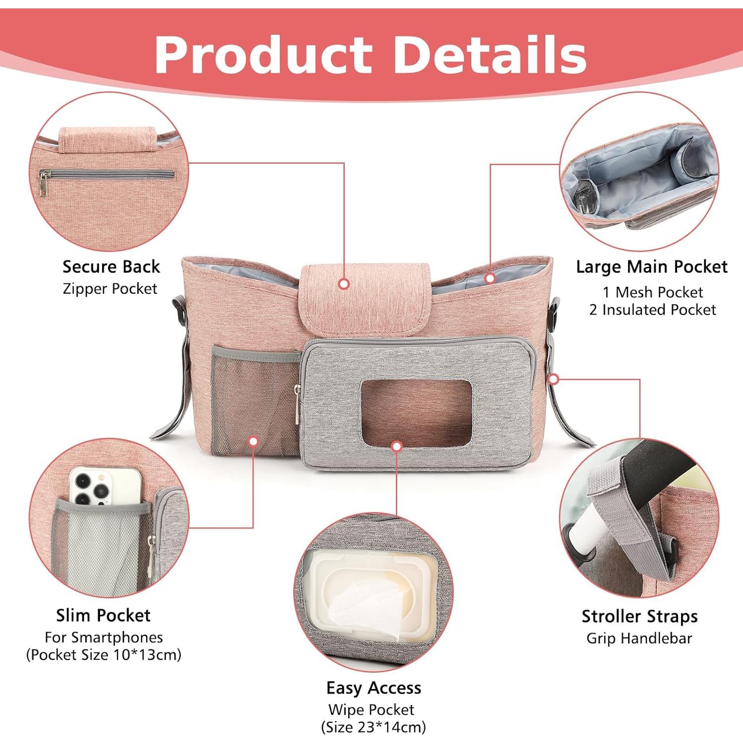 Organizador Universal para Carriola Accmor Rosa con Soporte de Taza