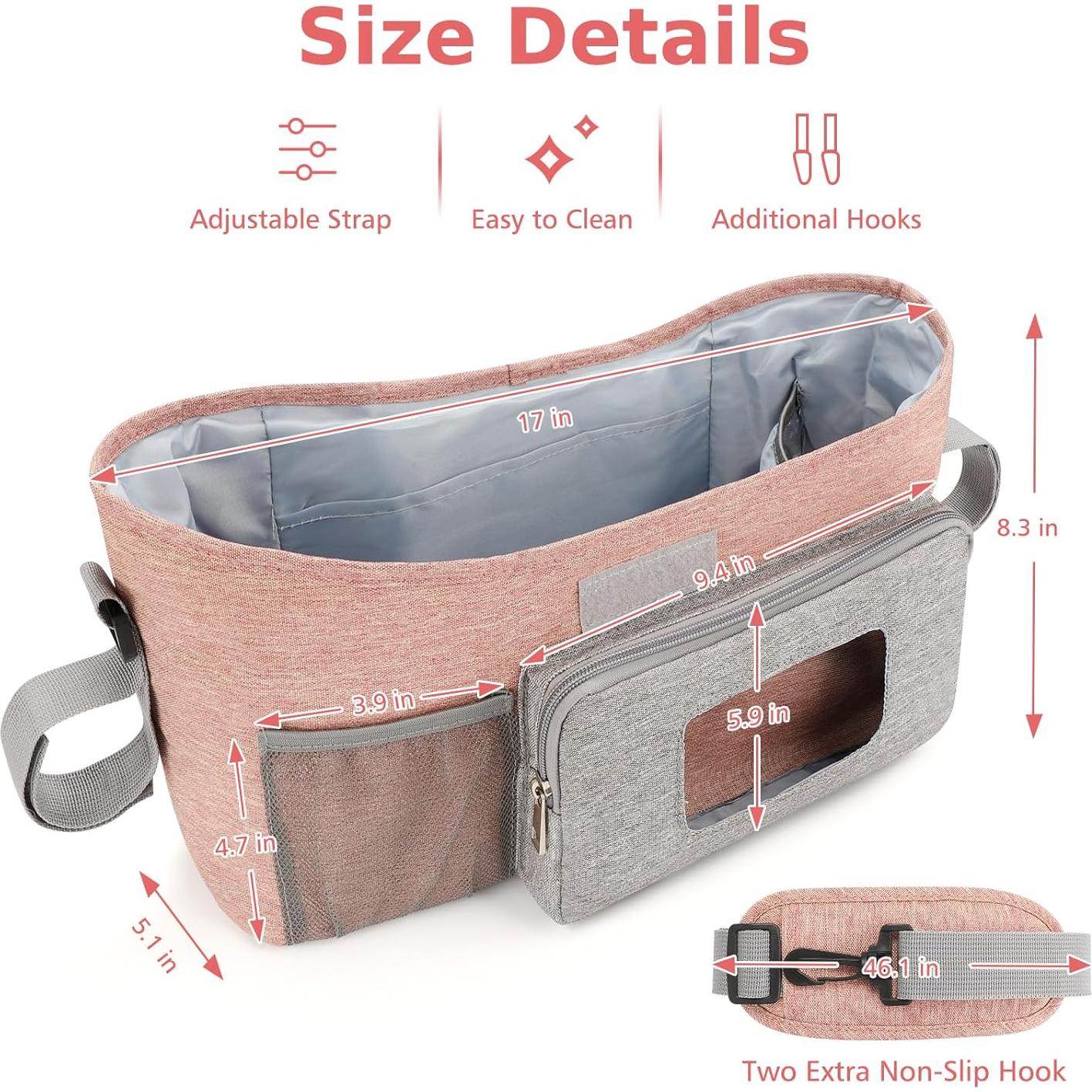 Organizador Universal para Carriola Accmor Rosa con Soporte de Taza