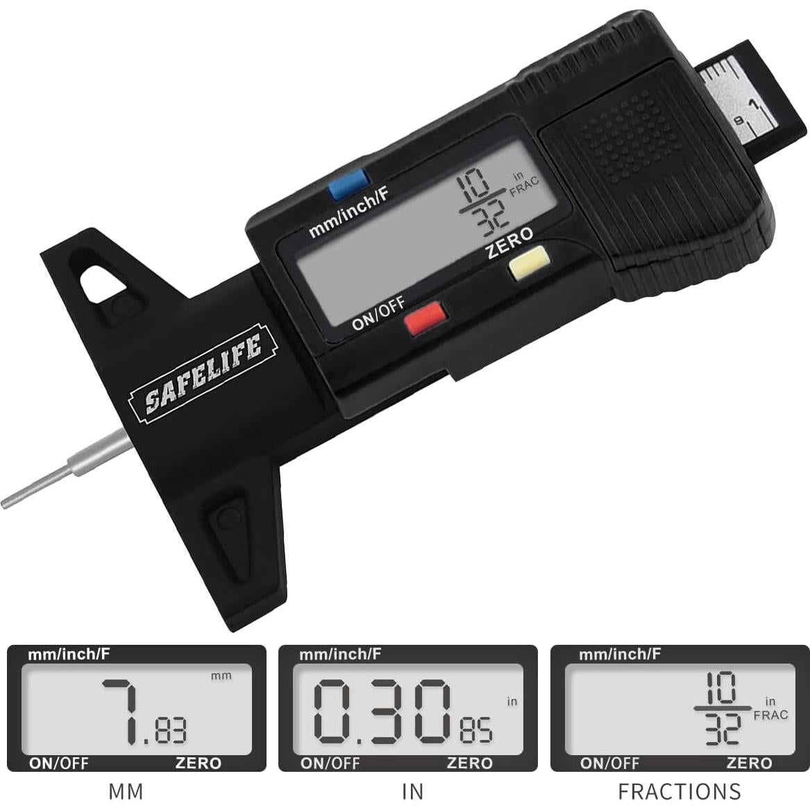 Medidor Digital de Profundidad de Banda de Rodadura SAFELIFE - Negro