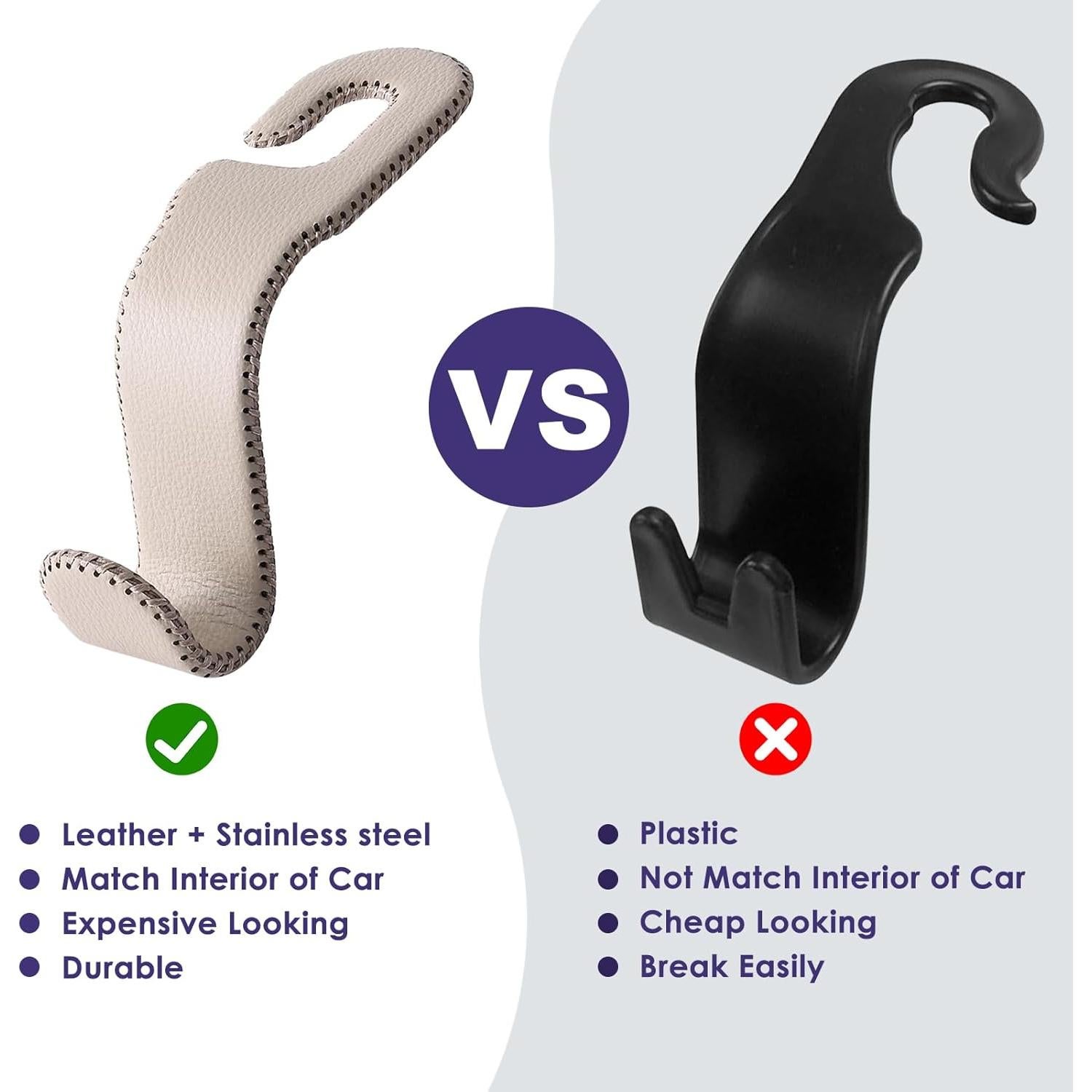 Ganchos de Cuero AMVOYOA para Reposacabezas - Beige, 2 Pzs