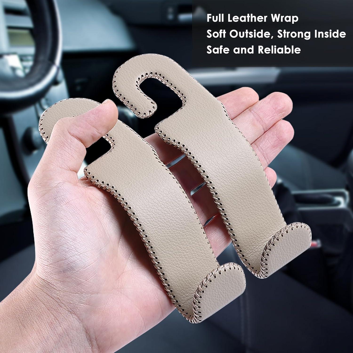 Ganchos de Cuero AMVOYOA para Reposacabezas - Beige, 2 Pzs