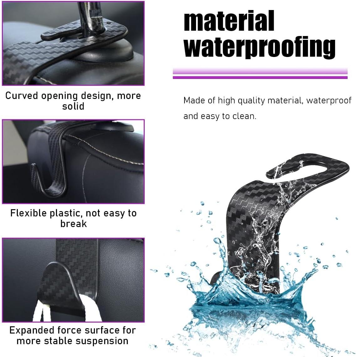 Ganchos para Reposacabezas de Auto Povtii - 4 PCS Fibra de Carbono