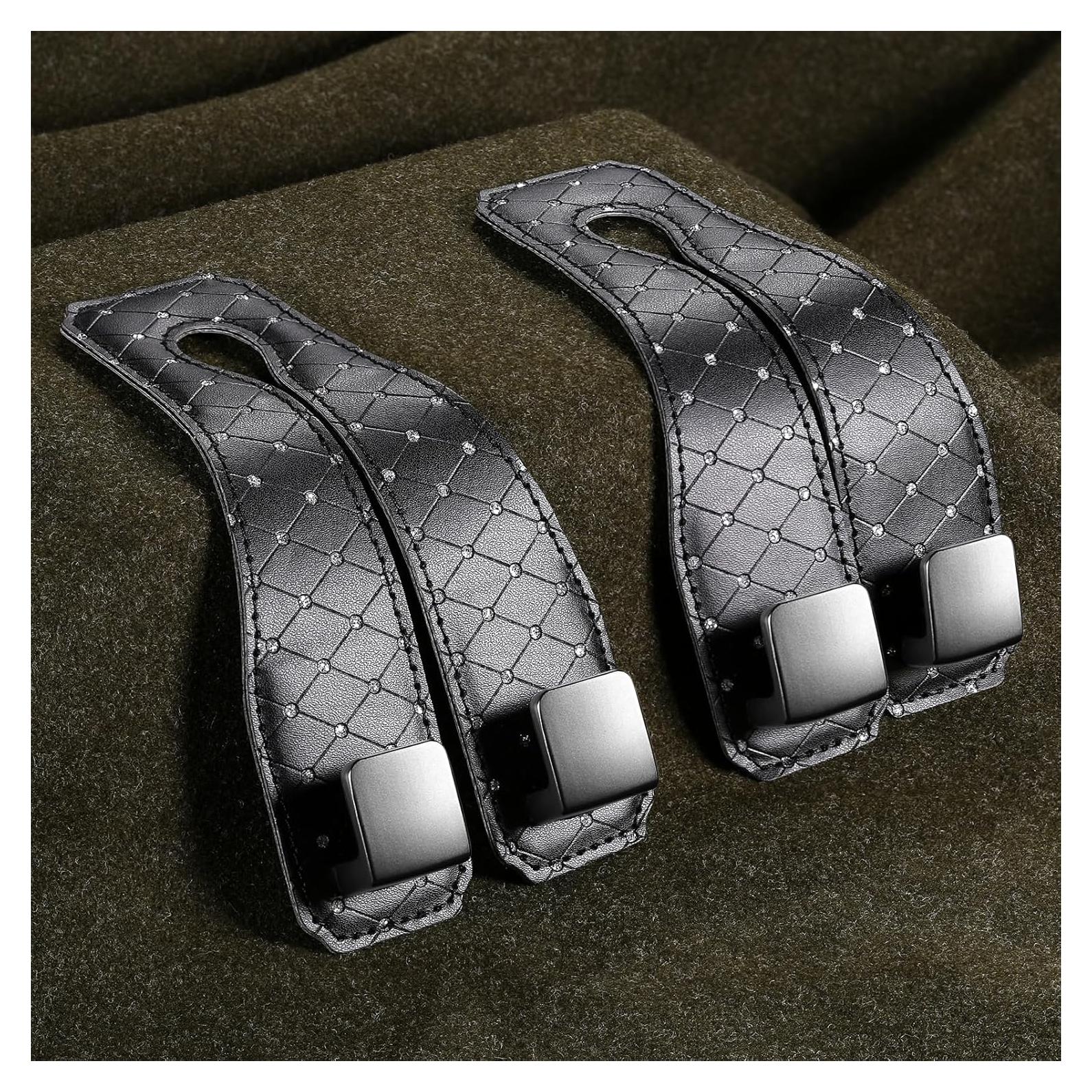 Ganchos de Cabezal de Asiento de Coche Rirether - 2 Piezas de Cuero Negro