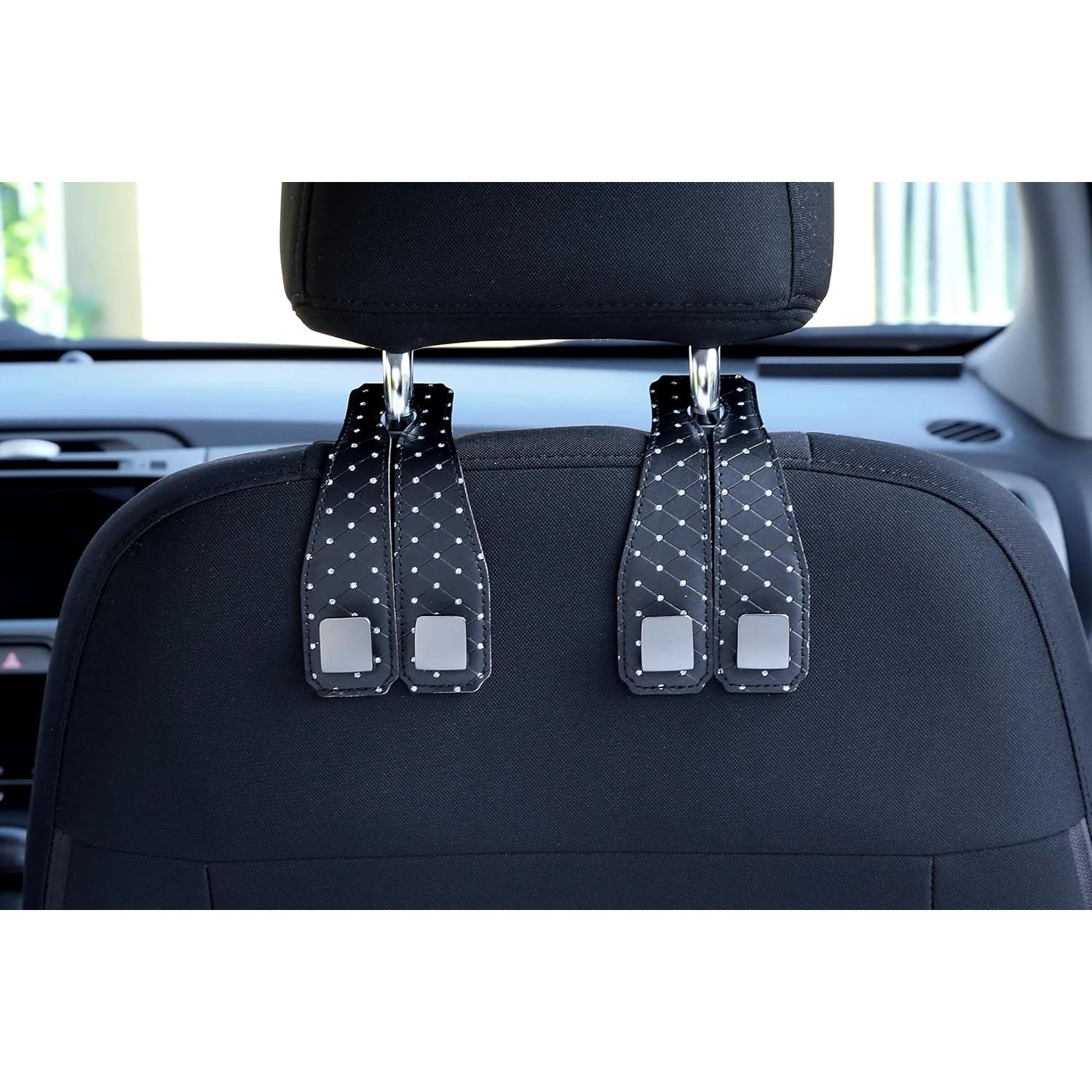 Ganchos de Cabezal de Asiento de Coche Rirether - 2 Piezas de Cuero Negro