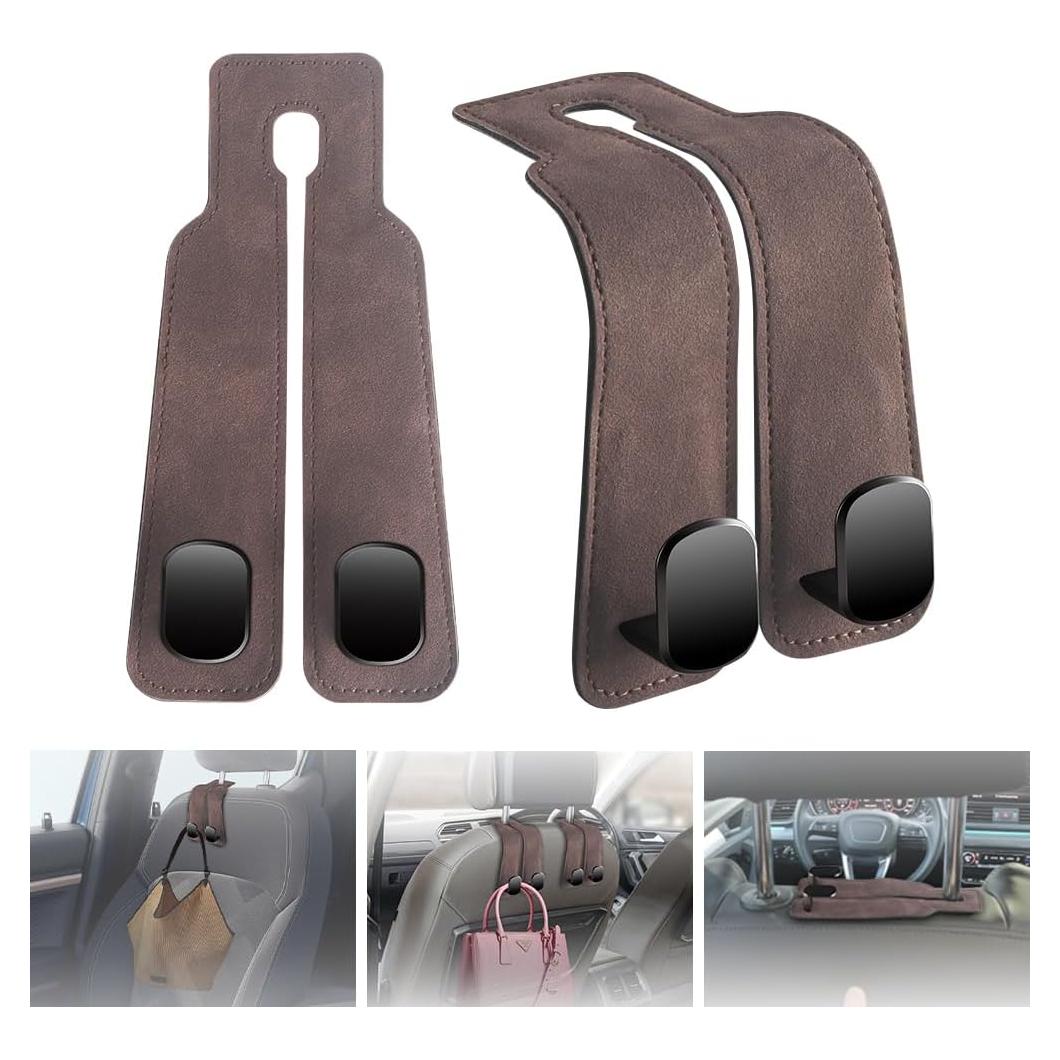Gancho de bolso para coche NHHEO - 2 piezas gris de cuero