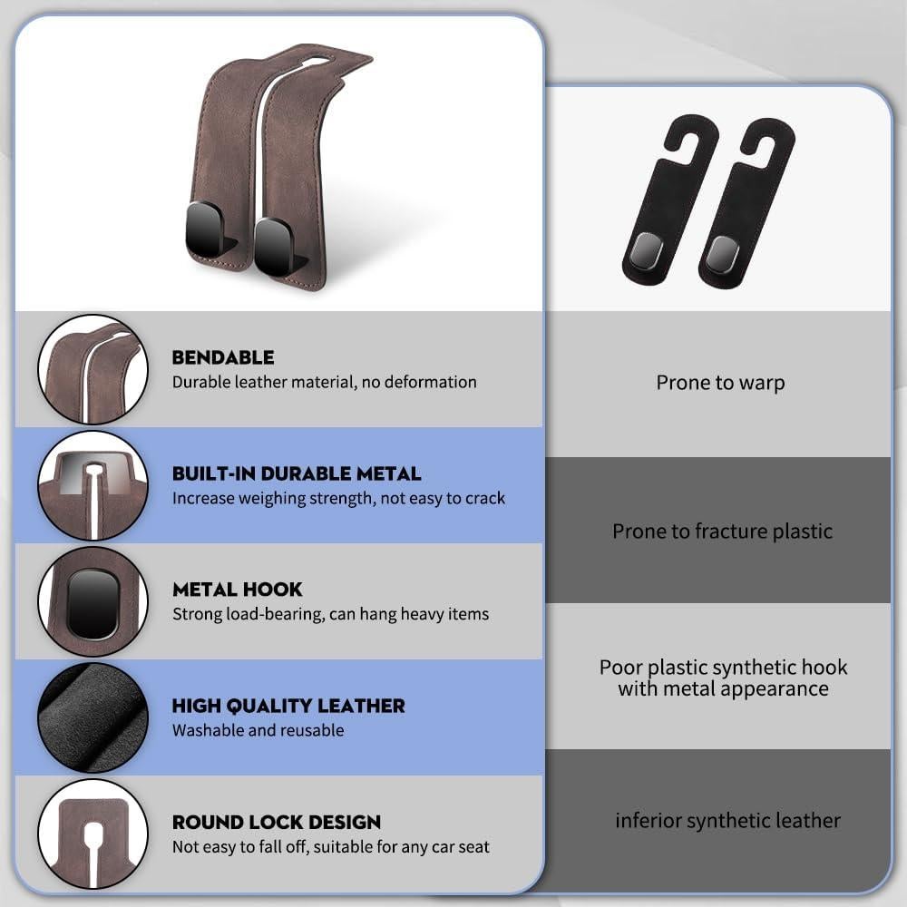 Gancho de bolso para coche NHHEO - 2 piezas gris de cuero
