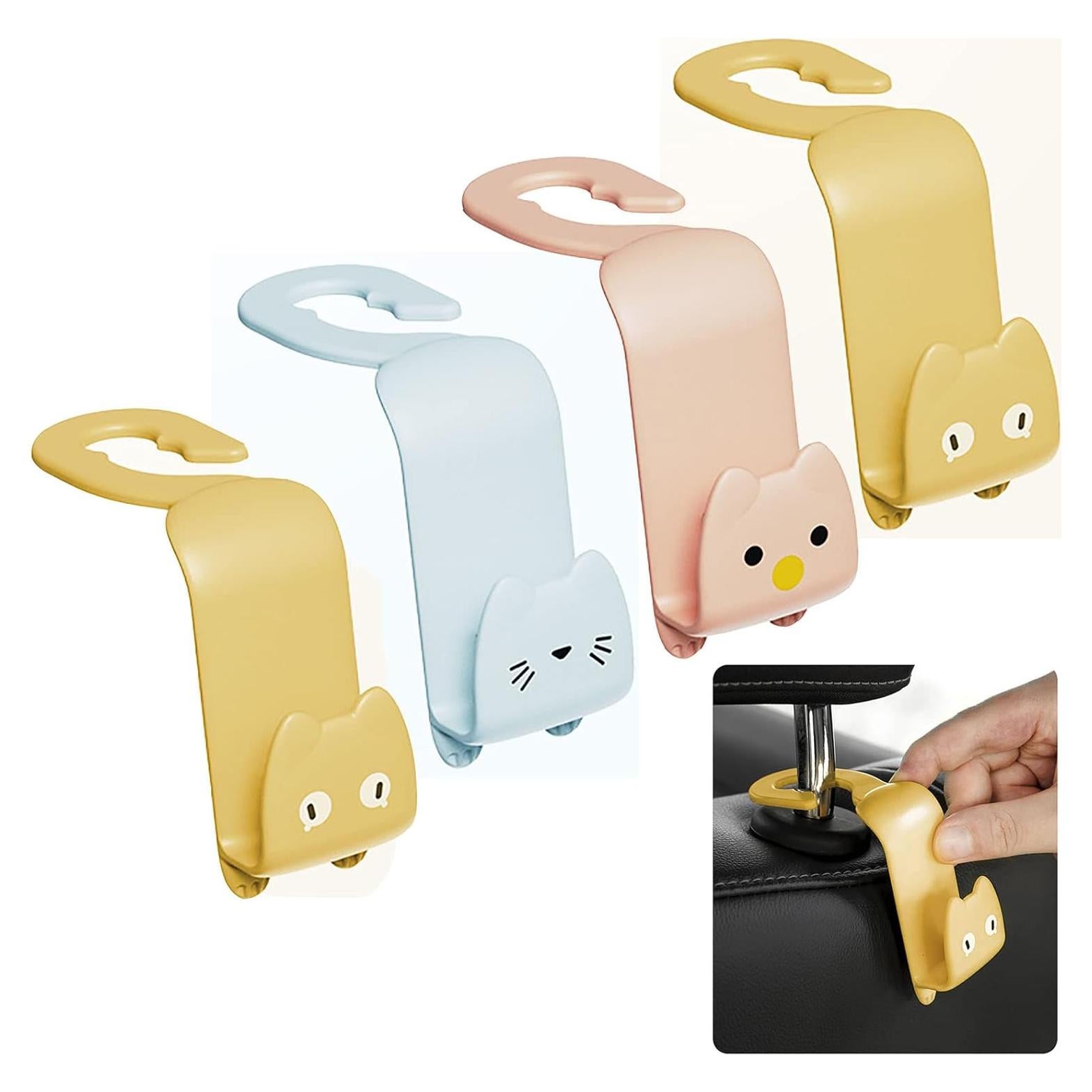 Fashion Car Seat Back Organizers, 4 Pack Universal Headrest Hooks, Bag Holder, Automobile Seat Back Hanger for Purse Bags and Coats (Random Color)