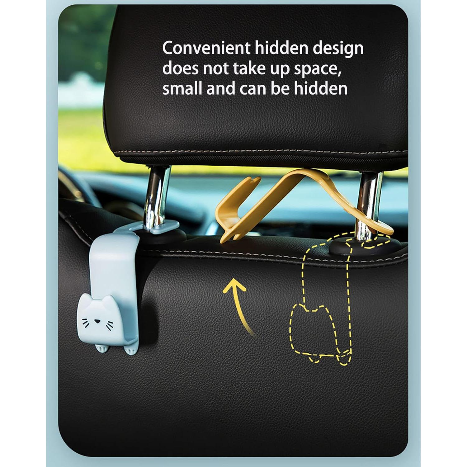 Fashion Car Seat Back Organizers, 4 Pack Universal Headrest Hooks, Bag Holder, Automobile Seat Back Hanger for Purse Bags and Coats (Random Color)