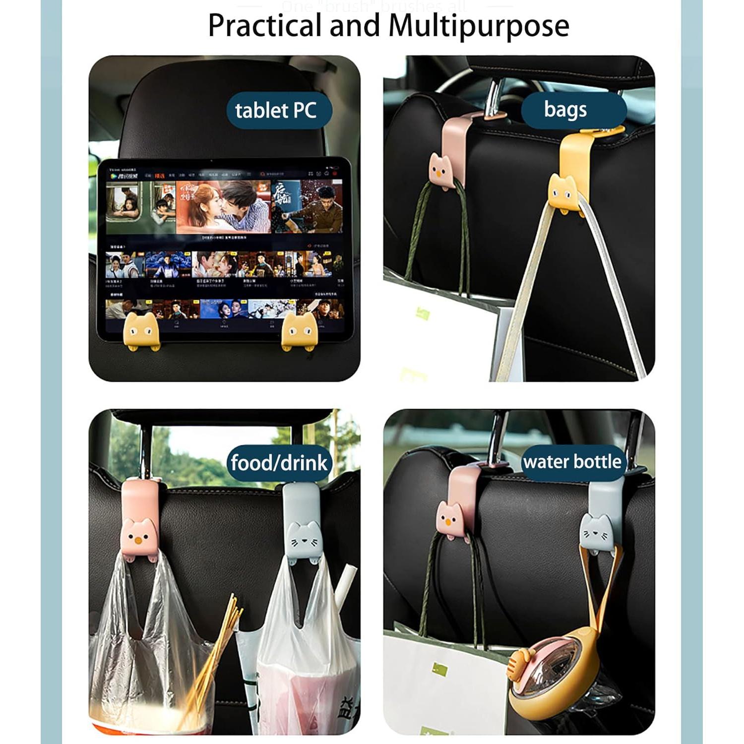 Fashion Car Seat Back Organizers, 4 Pack Universal Headrest Hooks, Bag Holder, Automobile Seat Back Hanger for Purse Bags and Coats (Random Color)