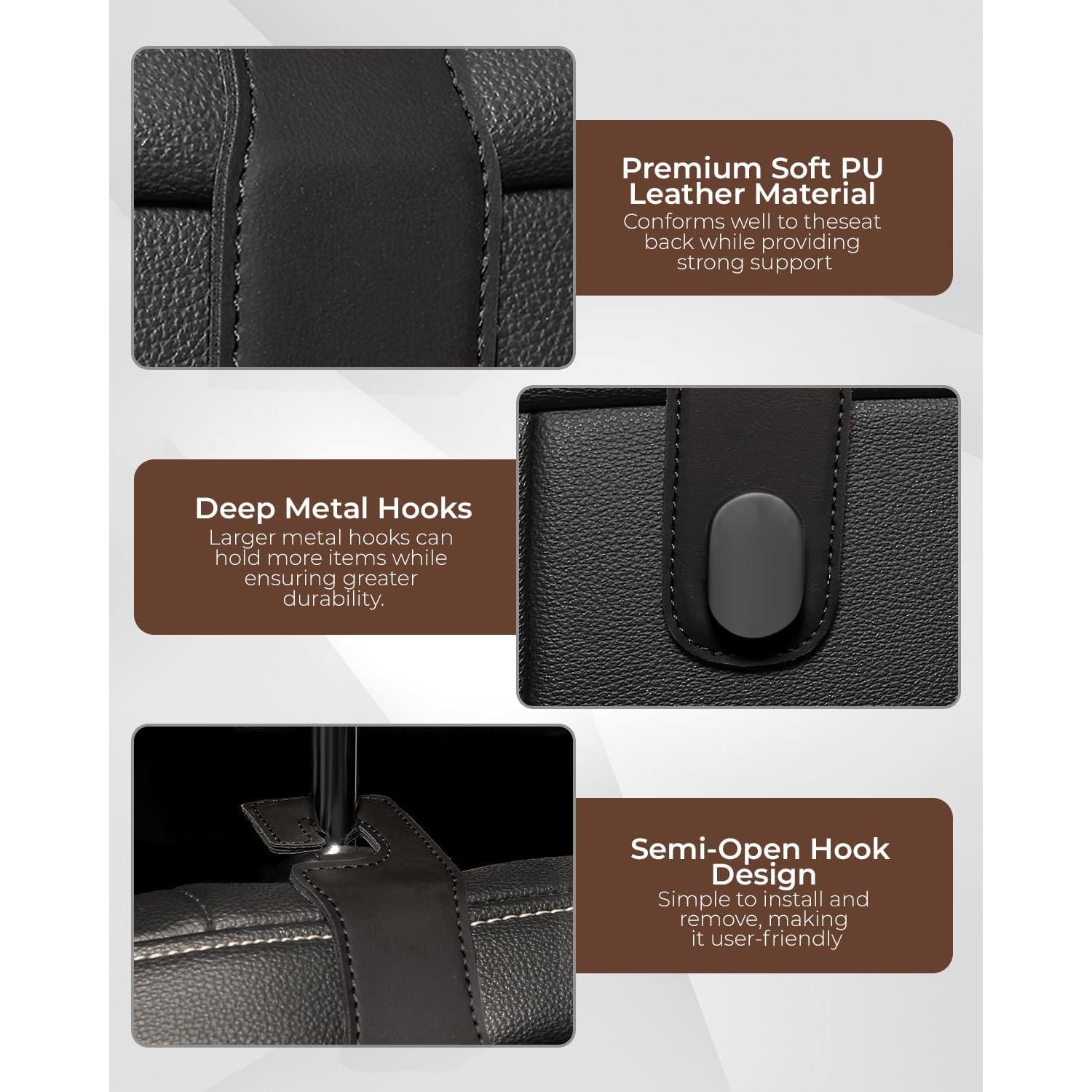 Juego de 4 Ganchos para Reposacabezas TANGT - Cuero PU y Acero Inoxidable