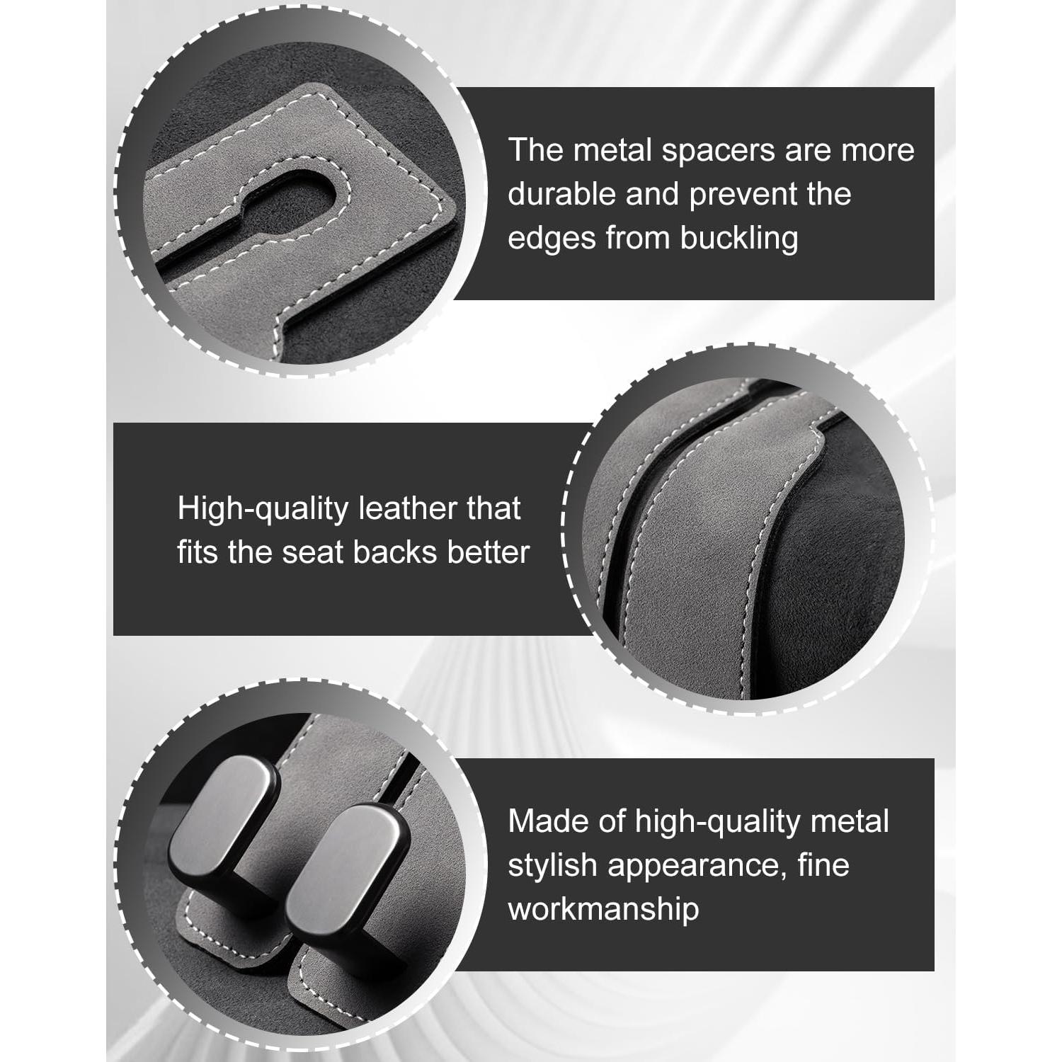 Ganchos para Cabezal de Asiento Sousac - 2 Pcs, Gris, Cuero