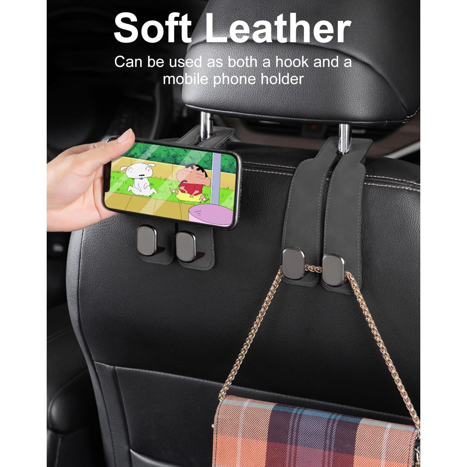 Ganchos para Cabezal de Asiento Sousac - 2 Pcs, Gris, Cuero