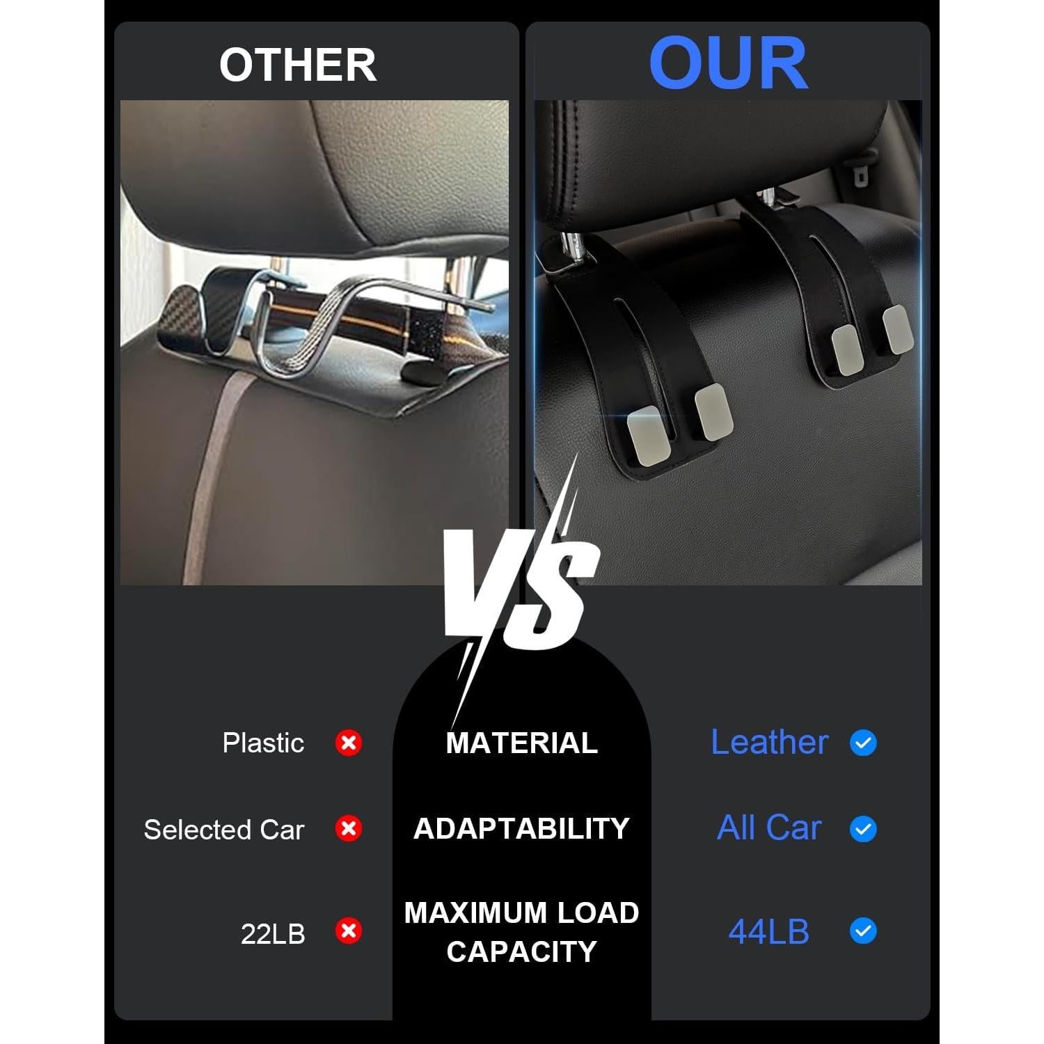 Ganchos para Reposacabezas de Coche GZSH 2 Pcs Cuero Negro