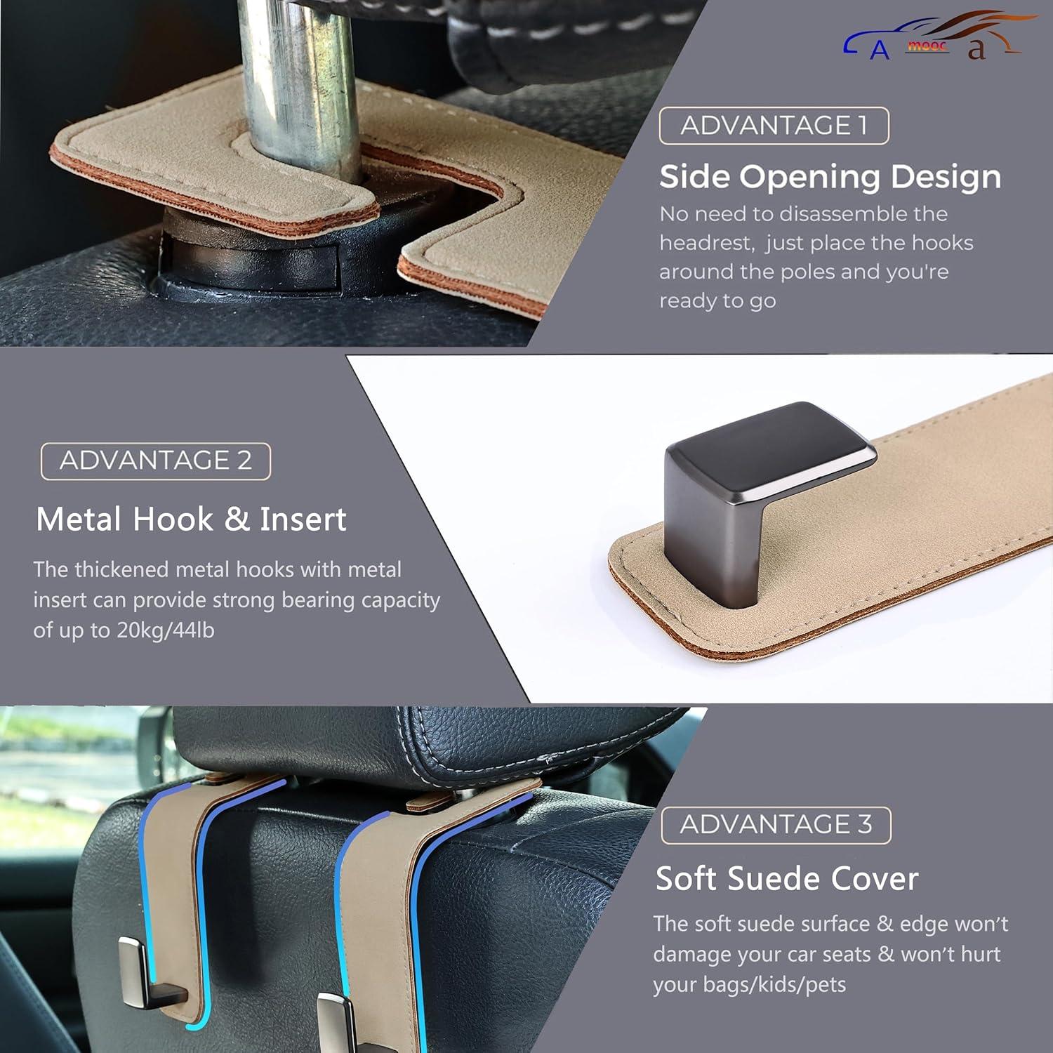 Gancho de respaldo de asiento Amooca 2 unidades beige ajustable