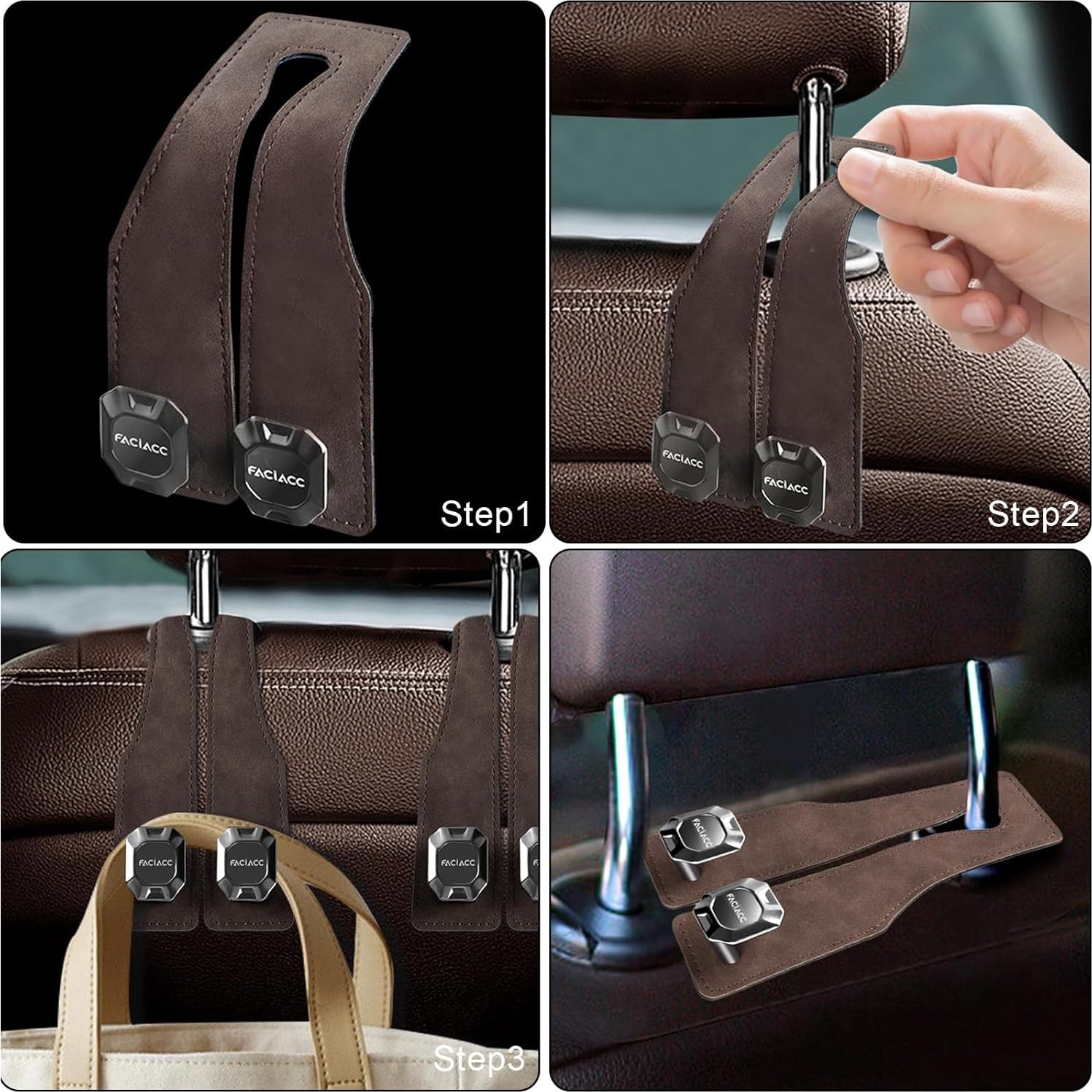 Ganchos para Reposacabezas de Coche FACIACC 4 Pack Marrón