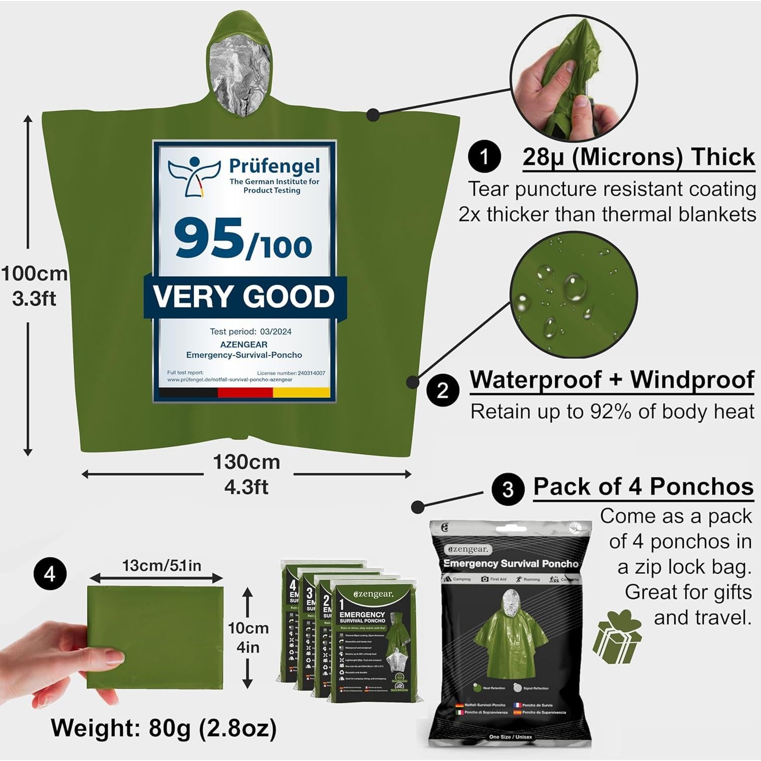 Poncho de Supervivencia aZengear Verde Reversible 100x130cm