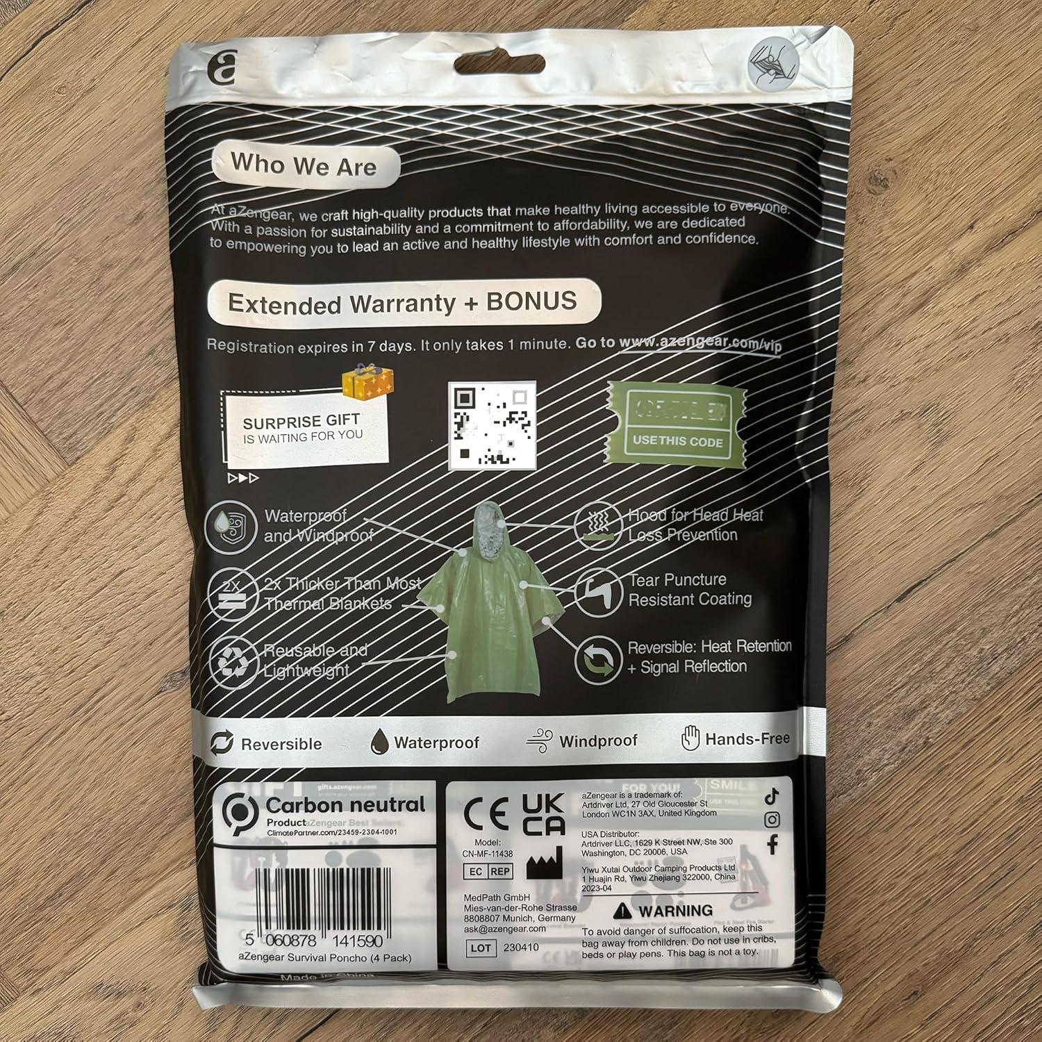 Poncho de Supervivencia aZengear Verde Reversible 100x130cm