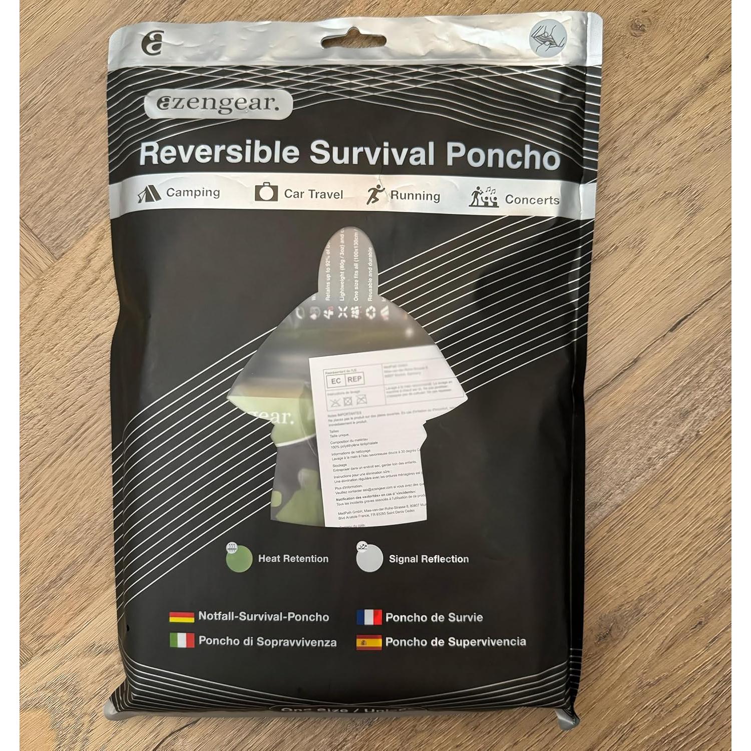 Poncho de Supervivencia aZengear Verde Reversible 100x130cm