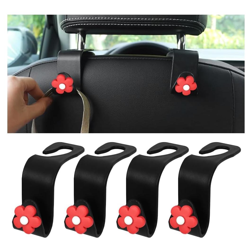 4 Ganchos para Reposacabezas de Coche KHGUZ Negro/Rojo